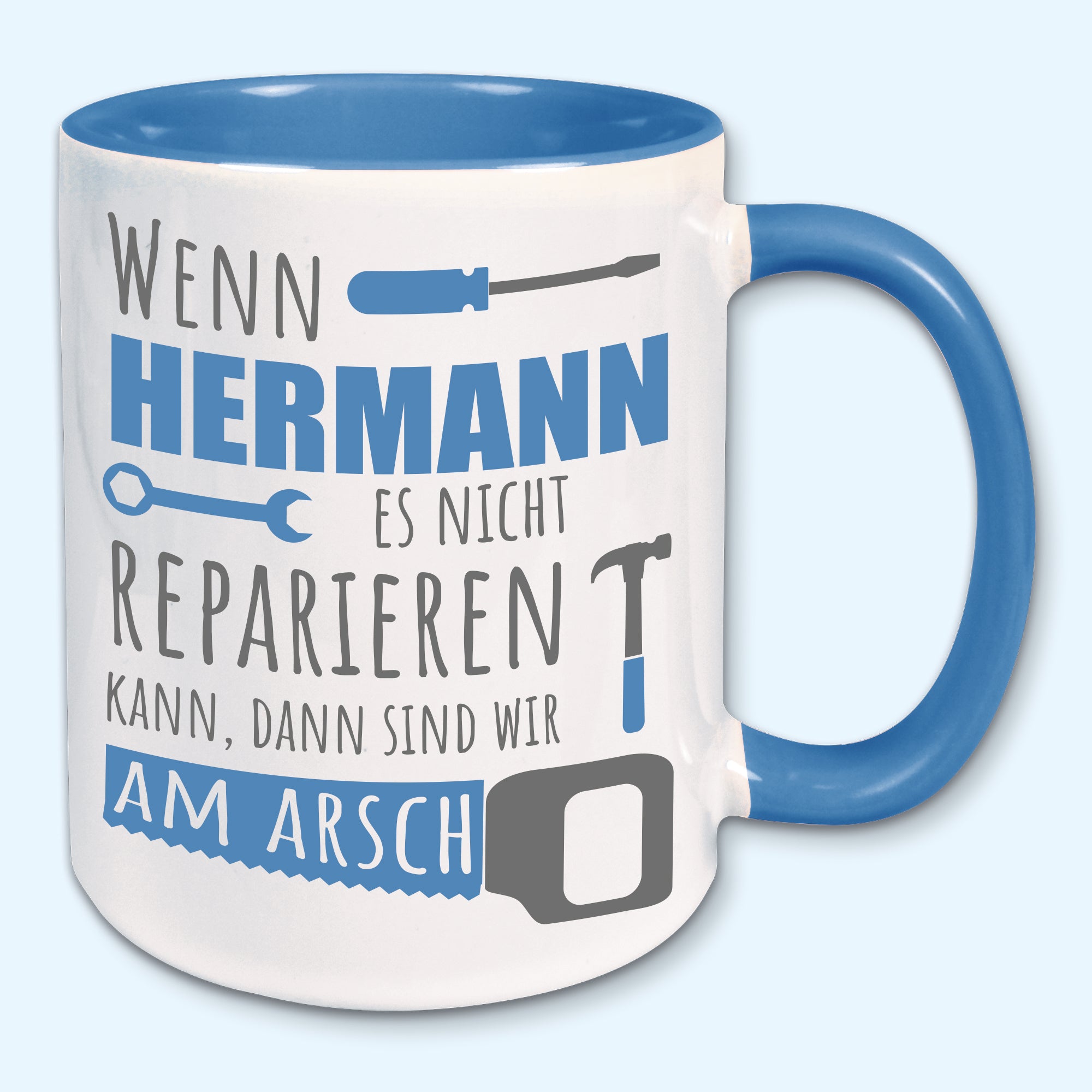Tasse, Kaffeebecher, Name, Wunschname Wenn ... es nicht reparieren kann, Vatertag