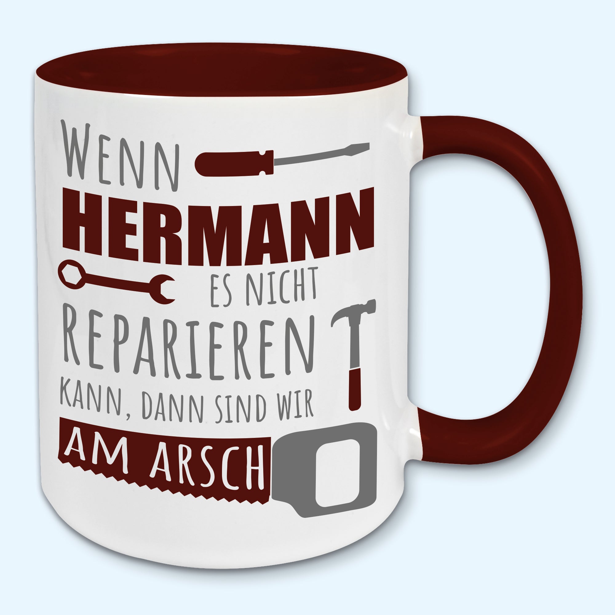 Tasse, Kaffeebecher, Name, Wunschname Wenn ... es nicht reparieren kann, Vatertag