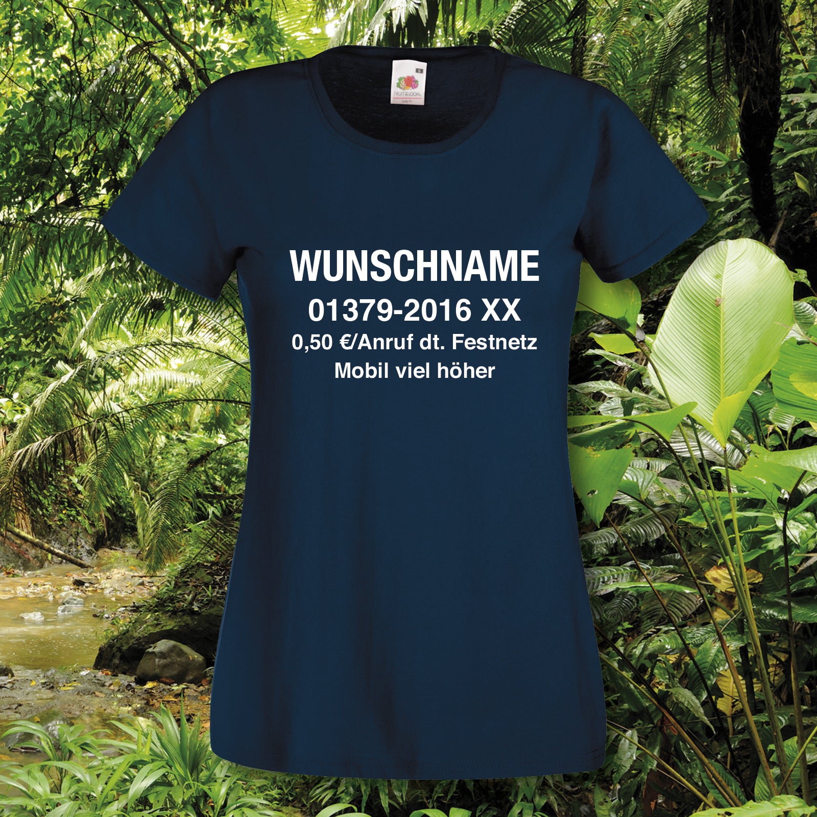 Damen T-Shirt Dschungelcamp Wunschname und Nr. Dschungel Fun-Shirt