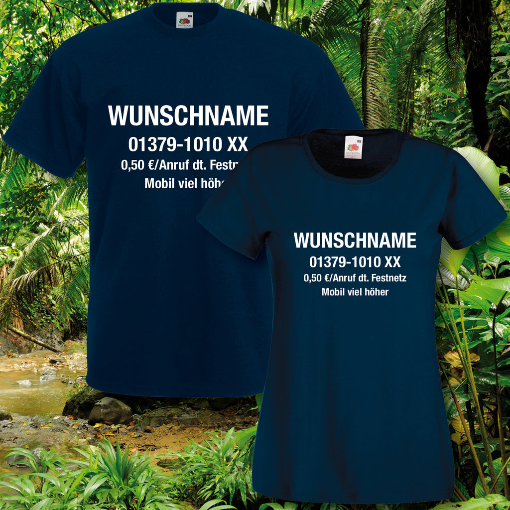Damen T-Shirt Dschungelcamp Wunschname und Nr. Dschungel Fun-Shirt