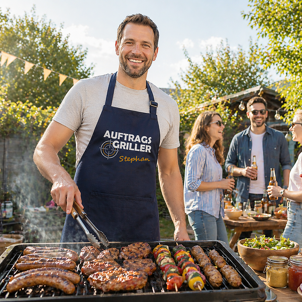 Schürze Auftragsgriller personalisiert mit Namen Wunschname Kochschürze Grillschürze Küchenschürze
