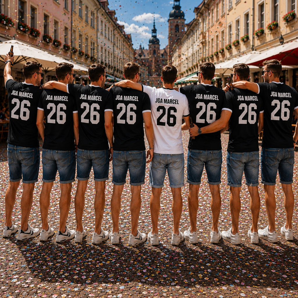 T-Shirt Trikot Retro-Shirt, JGA Auswärtstour, Junggesellenabschied, Fußball, Wunschname