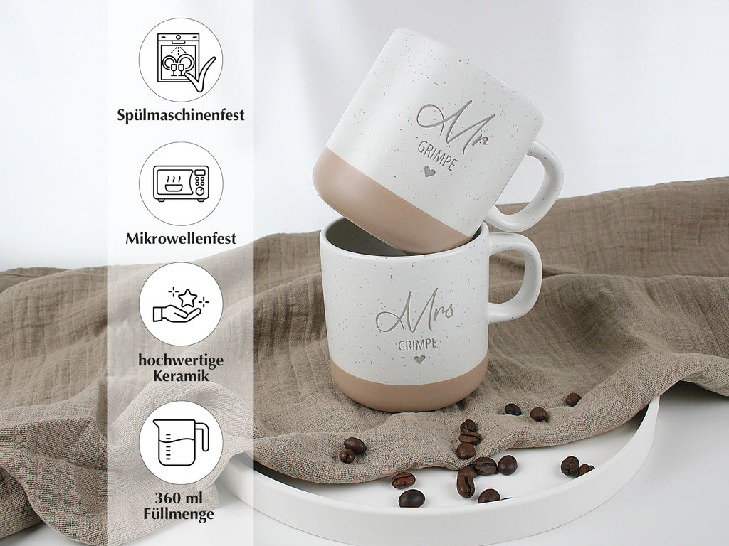 Personalisierte Tasse mit Namen Mr Mrs – Geschenkidee Hochzeit Brautpaar, Hochzeitgeschenk – Geschenk Weihnachten, Geburtstag