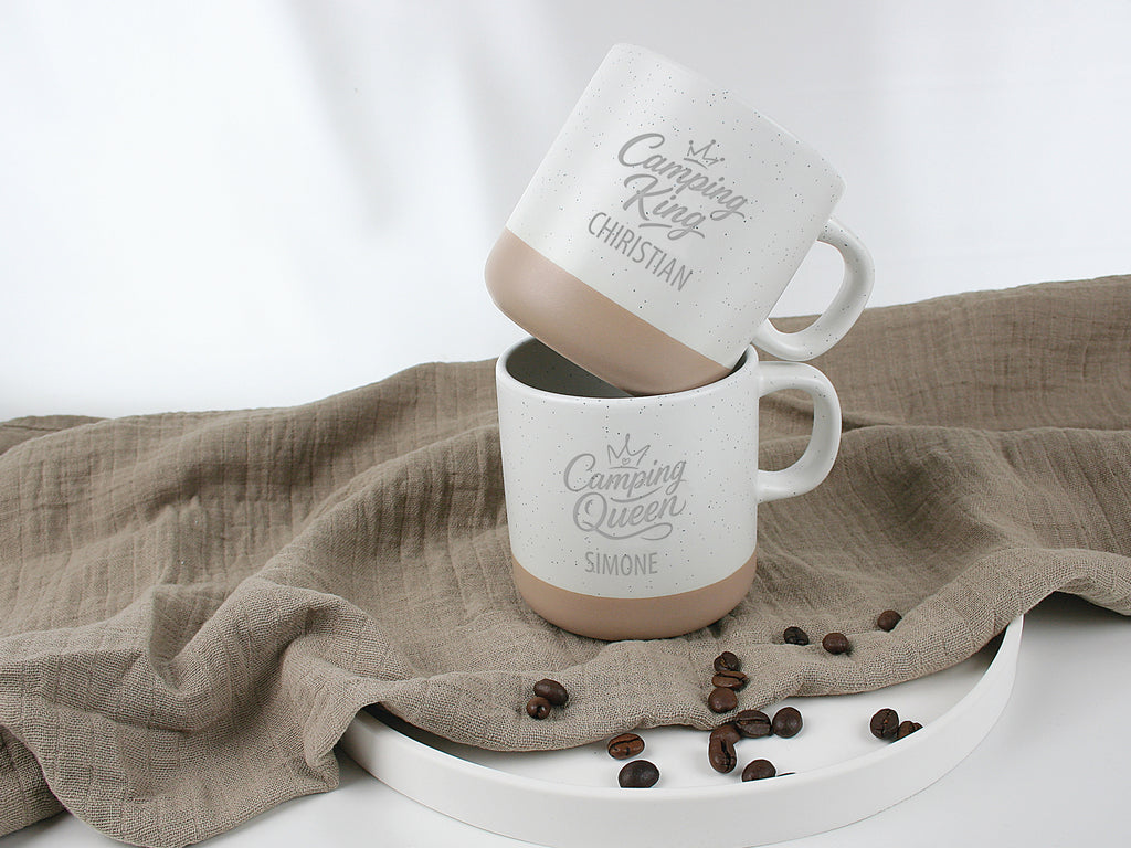 Gravierte Tasse Camping Queen Camping King personalisert mit Namen