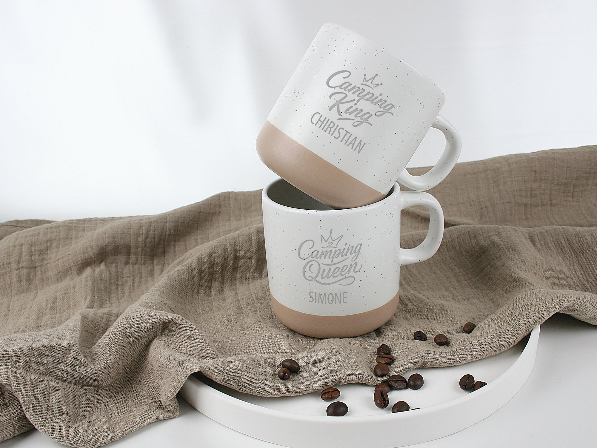 Gravierte Tasse Camping Queen Camping King personalisert mit Namen