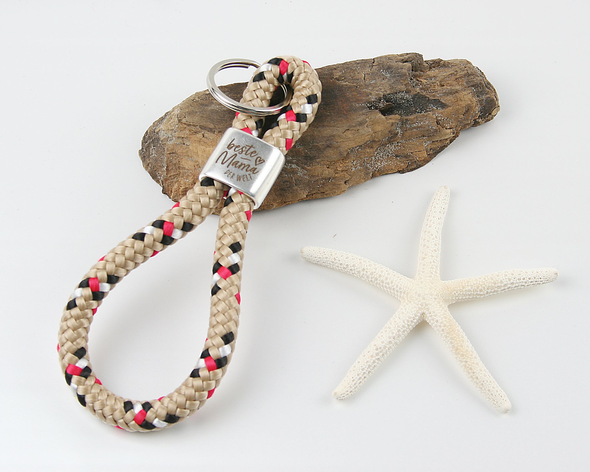 Schlüsselanhänger Gravur beste Mama der Welt Segelseil 150 mm