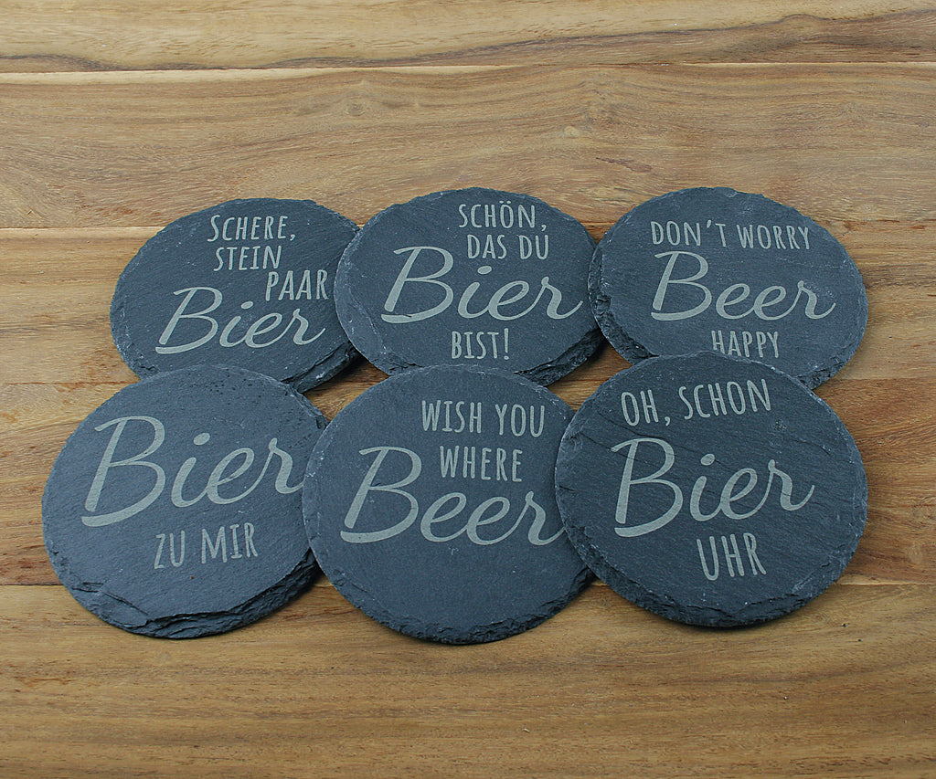 Untersetzer Schiefer - Bier-Sprüche - Geschenkidee - Laser Gravur personalisiert