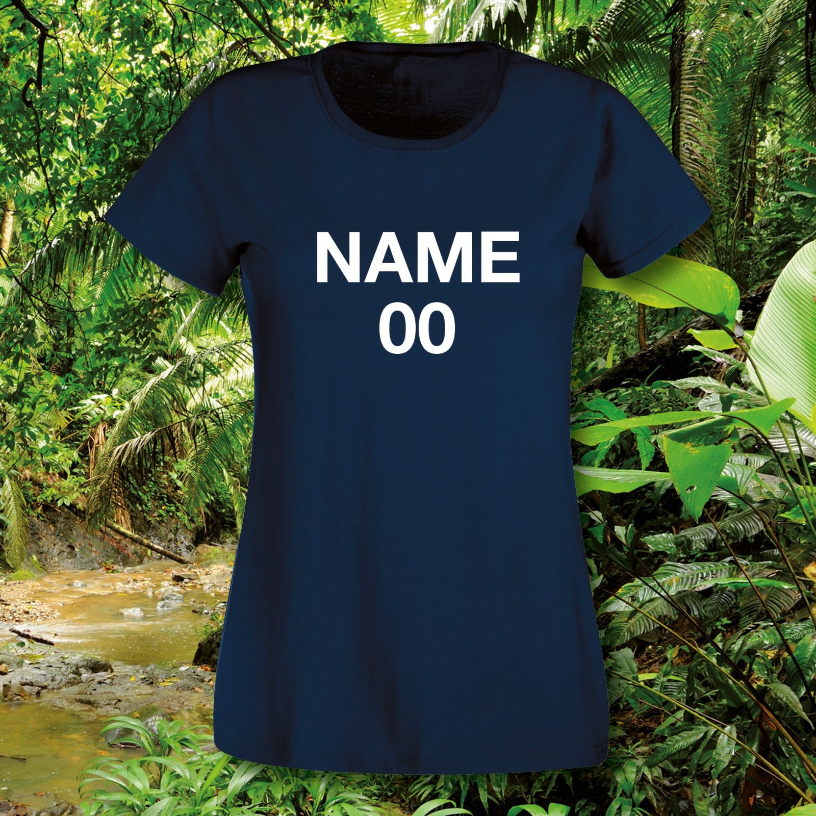 Damen T-Shirt Dschungelcamp Wunschname und Nr. Dschungel Fun-Shirt