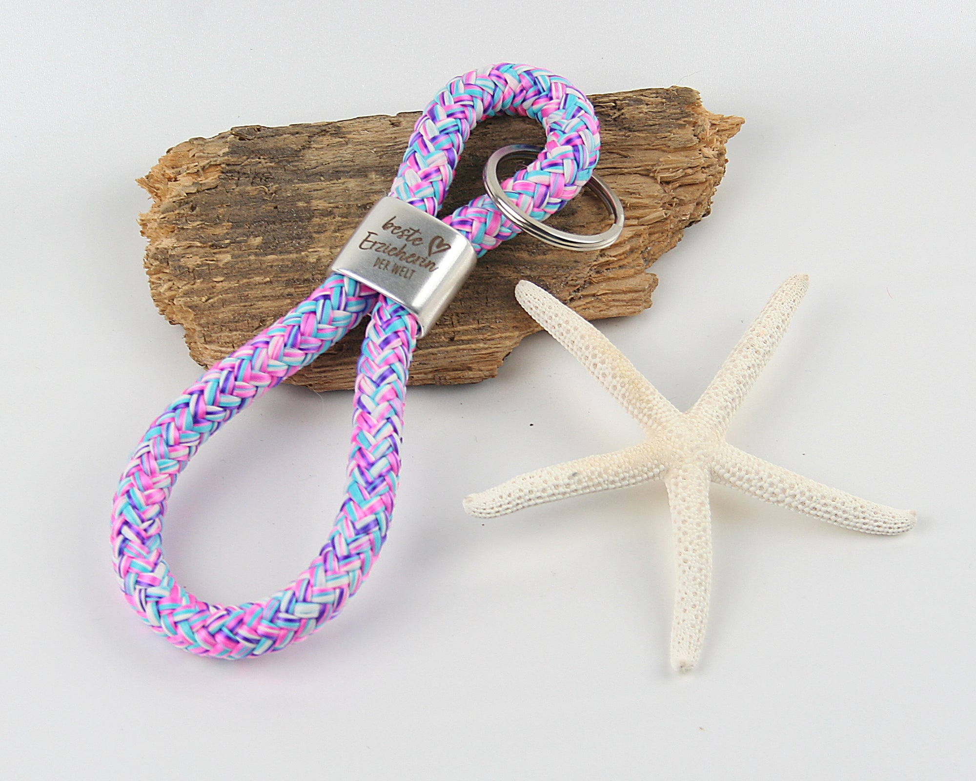 Schlüsselanhänger Gravur Beste Erzieherin der Welt Segelseil 150 mm