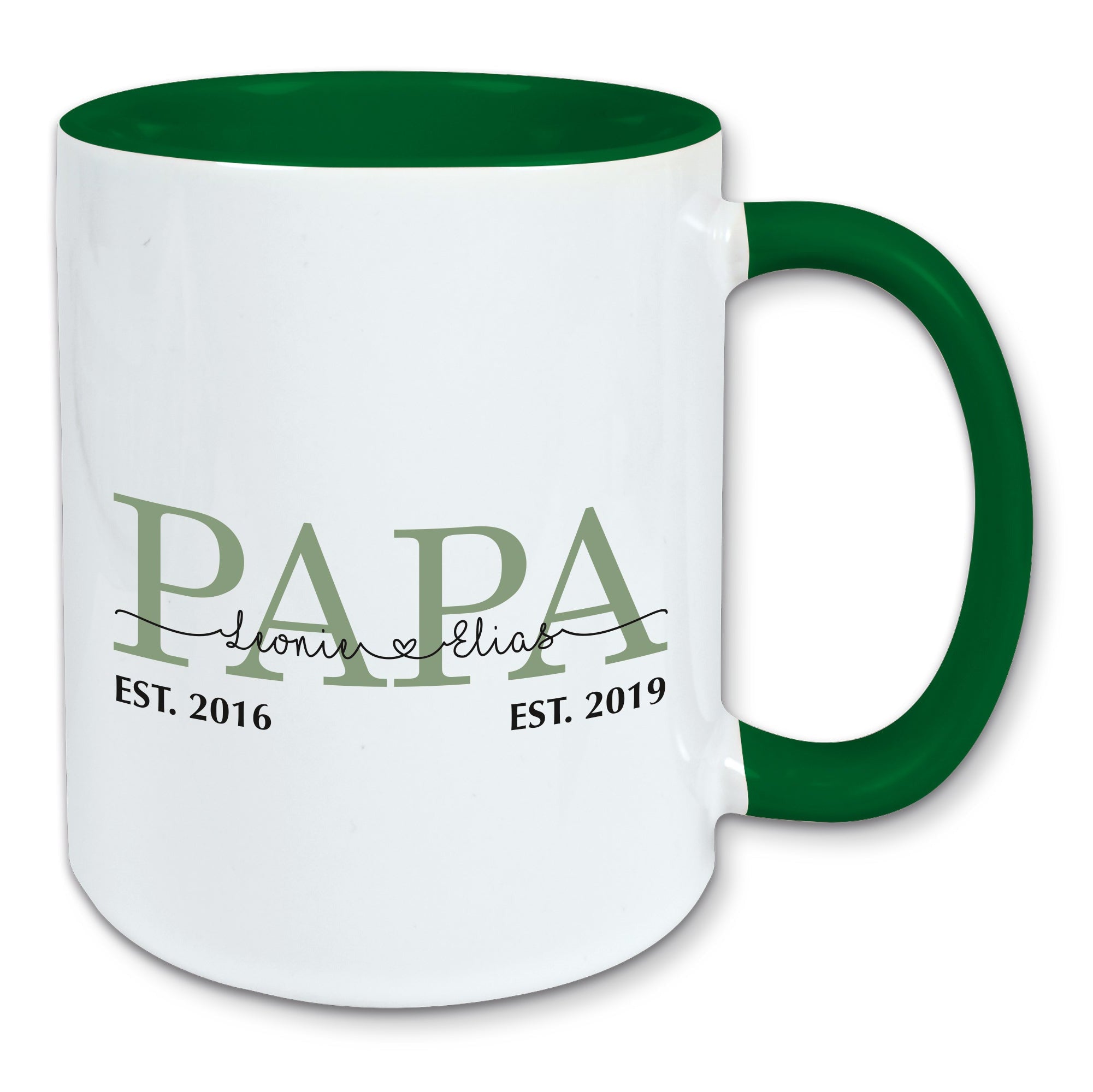 Tasse, Kaffeebecher, Papa personalisiert mit den Namen und Geburtsjahren der Kinder