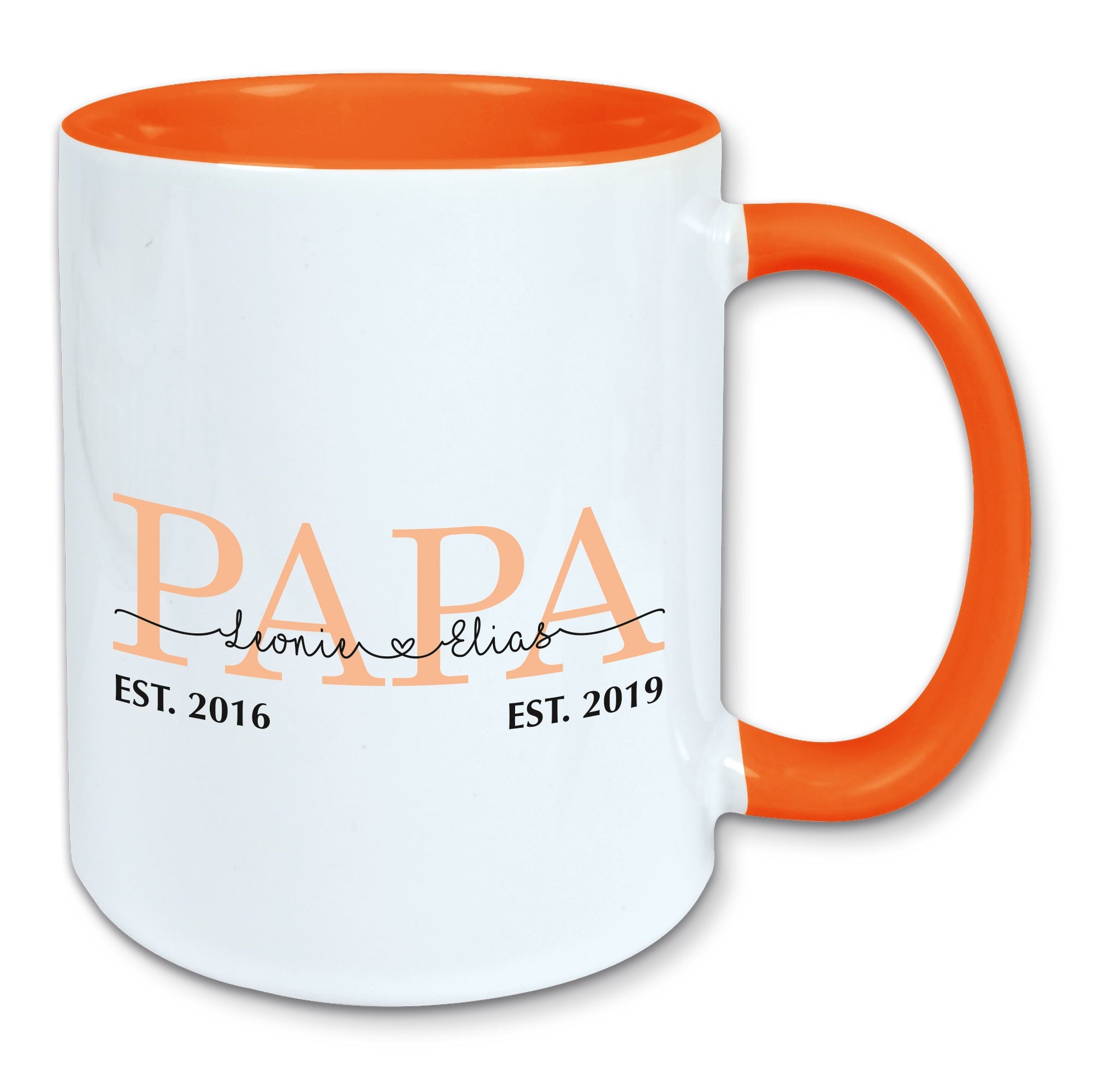 Tasse, Kaffeebecher, Papa personalisiert mit den Namen und Geburtsjahren der Kinder