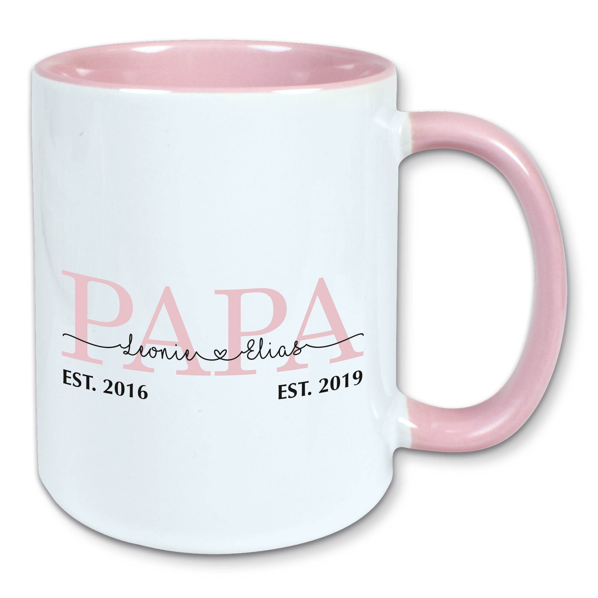 Tasse, Kaffeebecher, Papa personalisiert mit den Namen und Geburtsjahren der Kinder