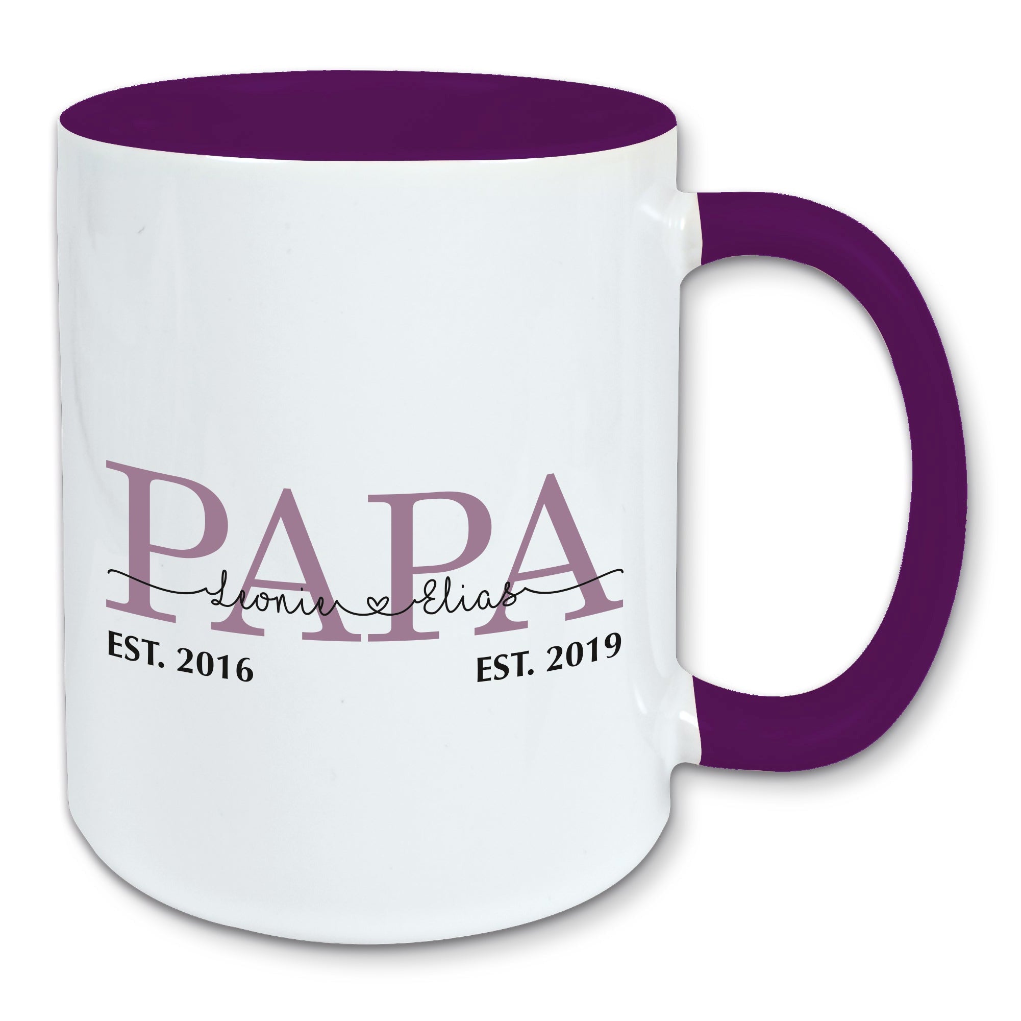 Tasse, Kaffeebecher, Papa personalisiert mit den Namen und Geburtsjahren der Kinder