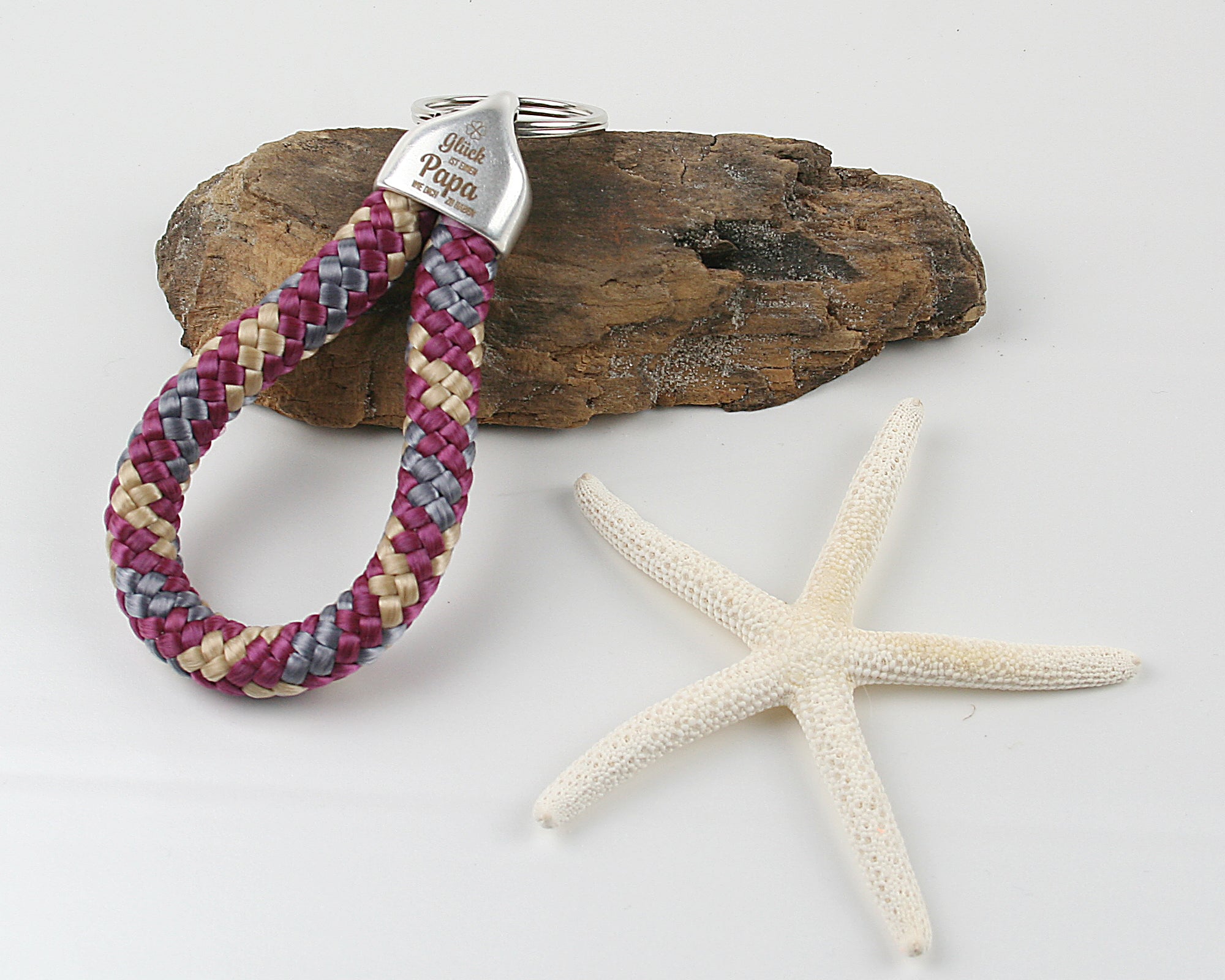 Schlüsselanhänger Gravur Glück ist einen Papa wie dich zu haben Segelseil 100 mm