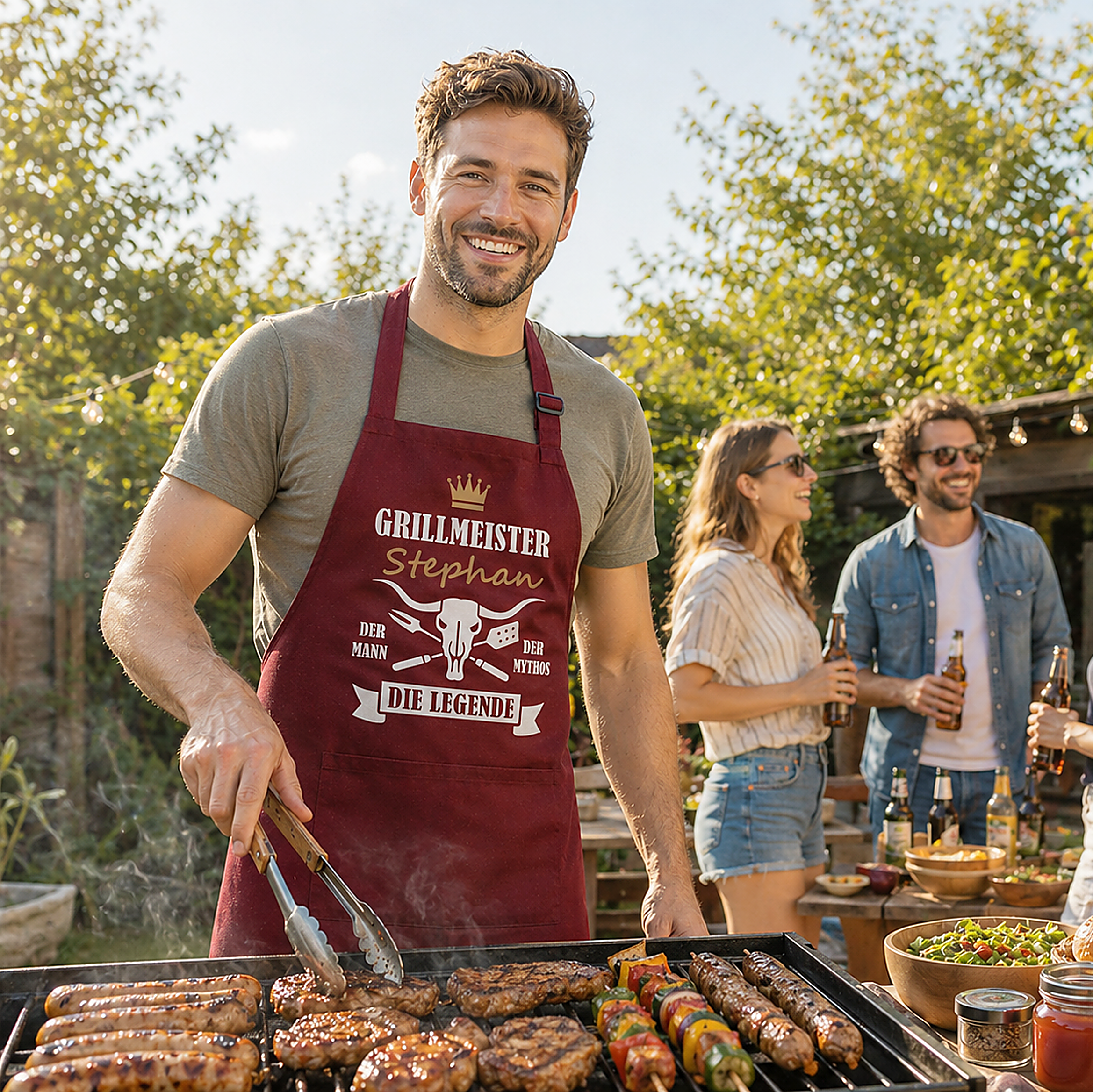 Schürze Männer Grillmeister mit Namen Wunschnamen Grillschürze Küchenschürze Kochschürze personalisiert