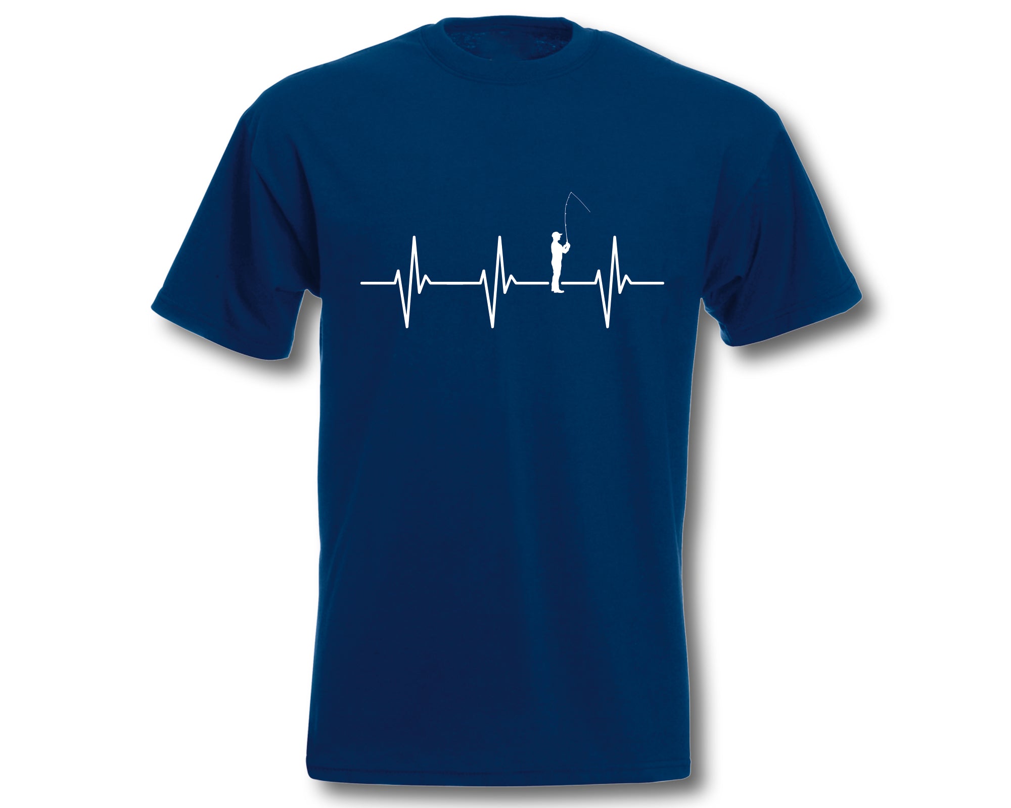 T-Shirt Herzschlag Angeln Angler Fun-Shirt Herren Sport Freizeit EKG