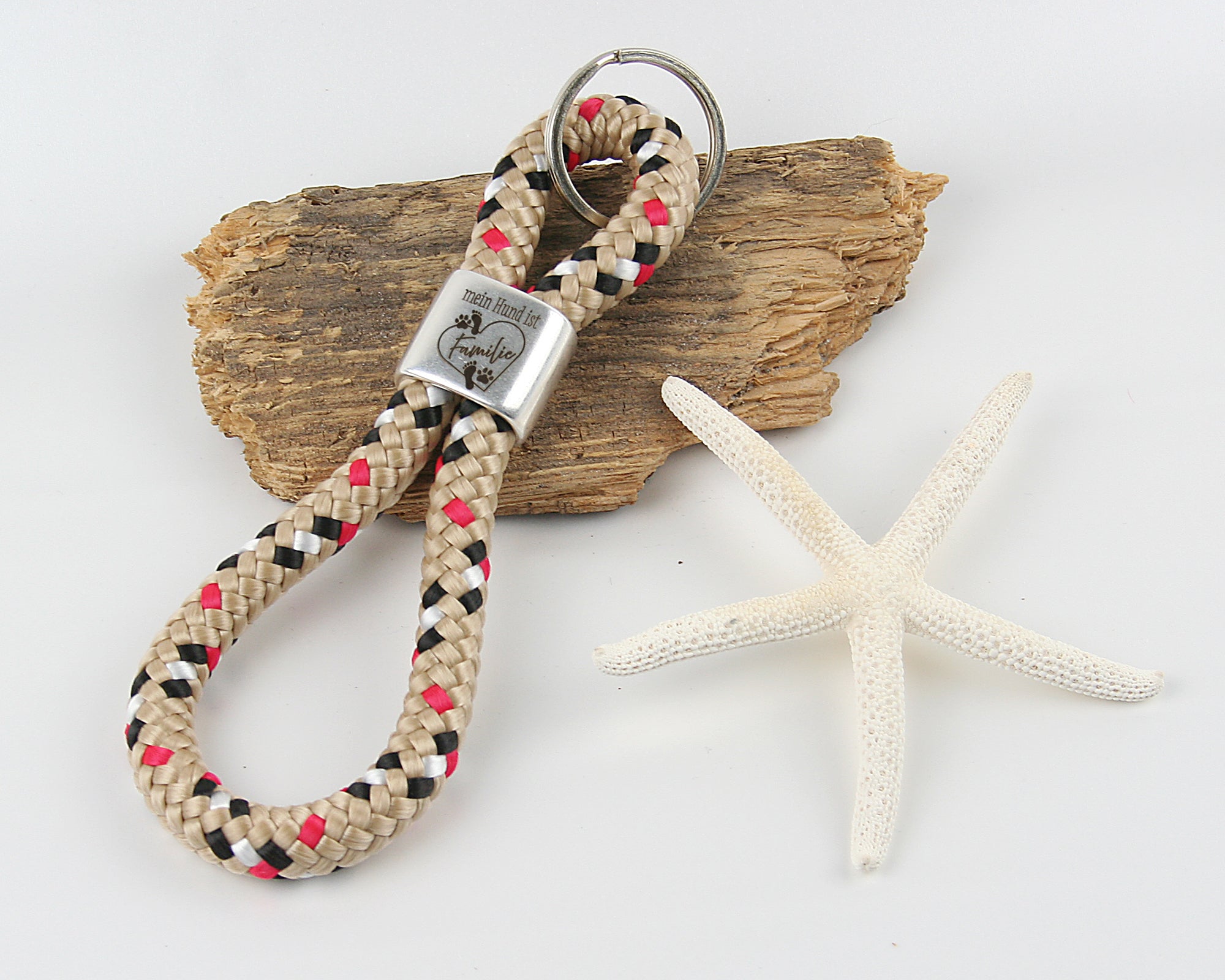 Schlüsselanhänger Gravur Mein Hund ist Familie Segelseil 150 mm