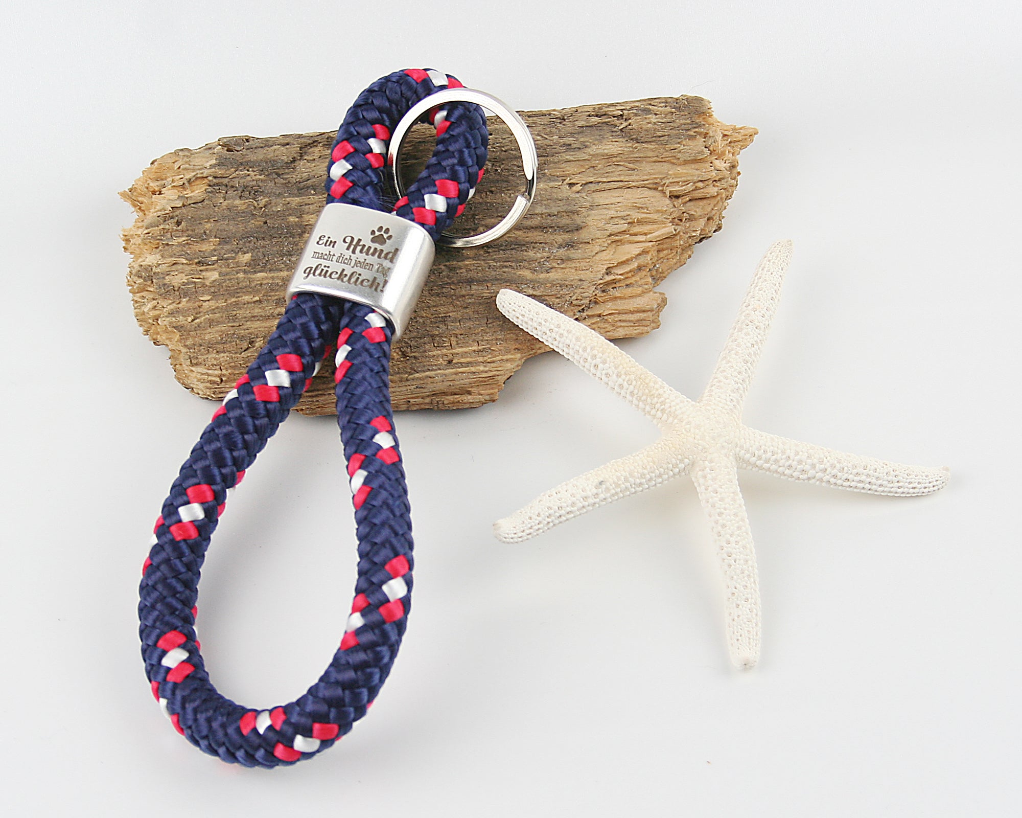 Schlüsselanhänger Gravur Ein Hund macht dich jeden Tag glücklich Segelseil 150 mm