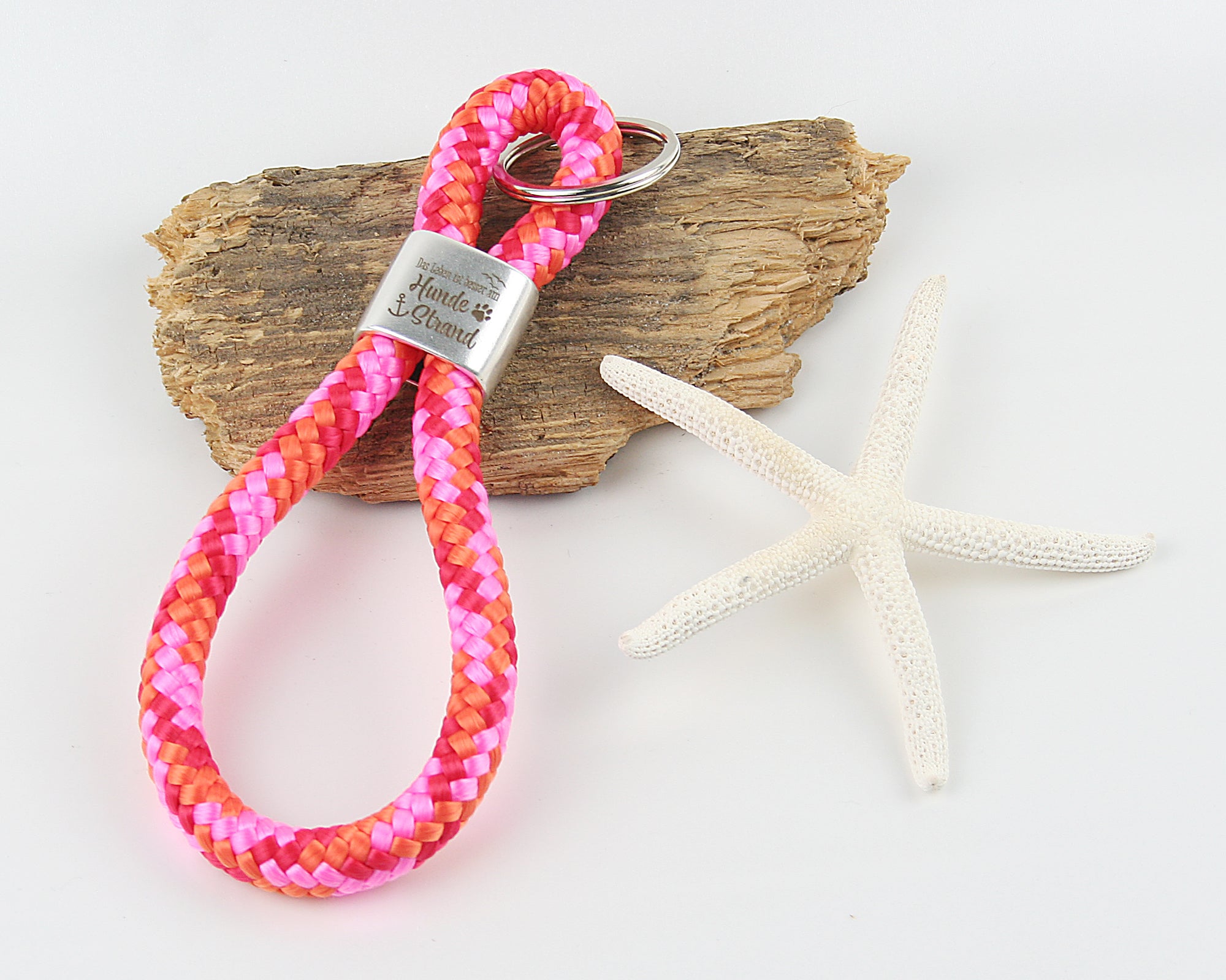 Schlüsselanhänger Gravur Das Leben ist besser am Hundestrand Segelseil 150 mm