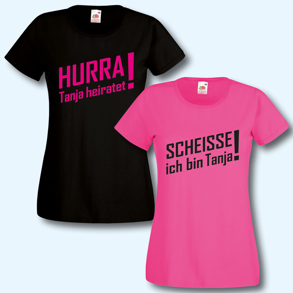 T-Shirt, JGA Hurra ... heiratet, Junggesellenabschied, Wunschname