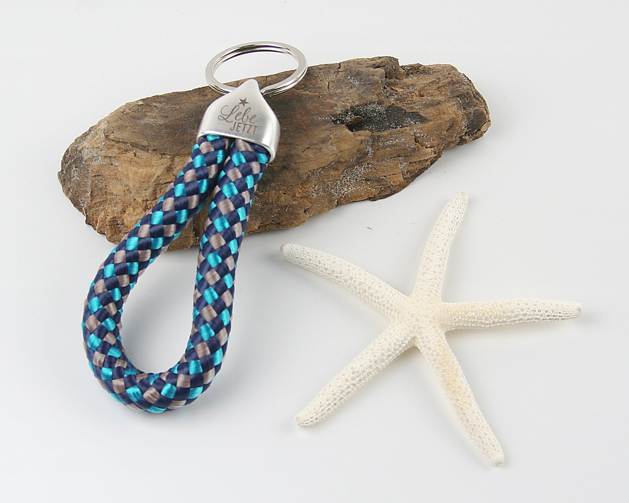 Schlüsselanhänger Gravur Lebe jetzt Segelseil 100 mm