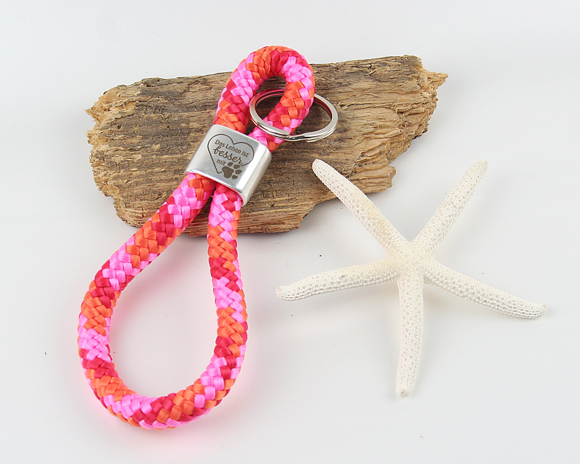 Schlüsselanhänger Gravur Das Leben ist besser mit Hund Segelseil 150 mm