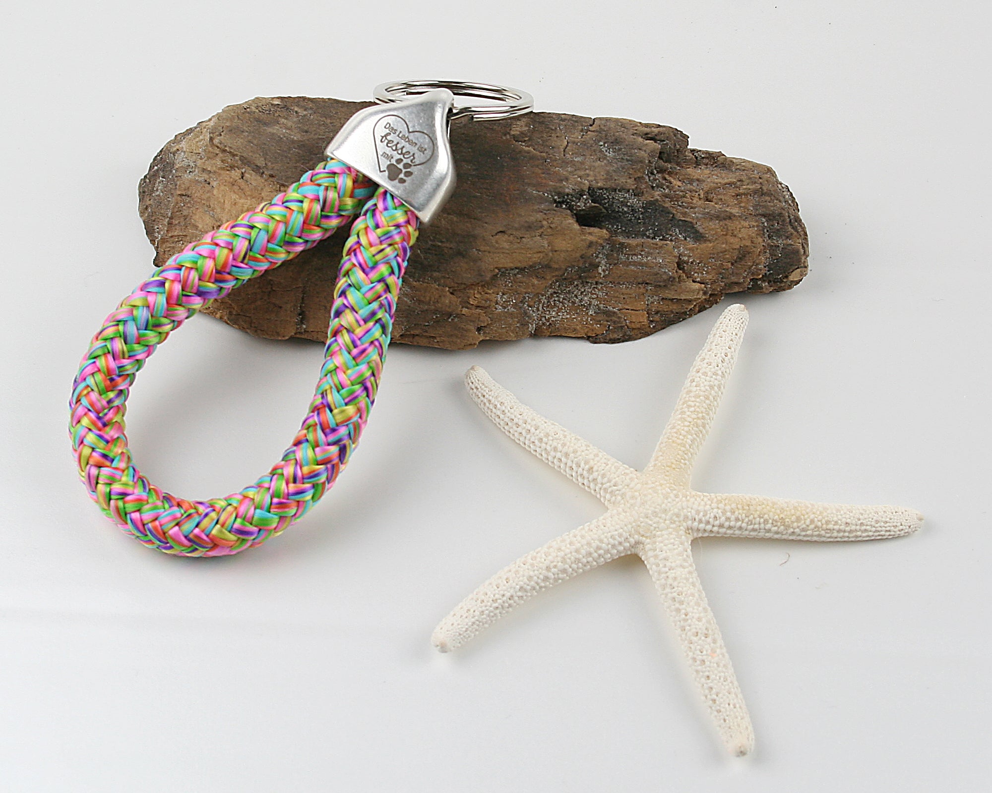 Schlüsselanhänger Gravur das Leben ist besser mit Hund Segelseil 100 mm