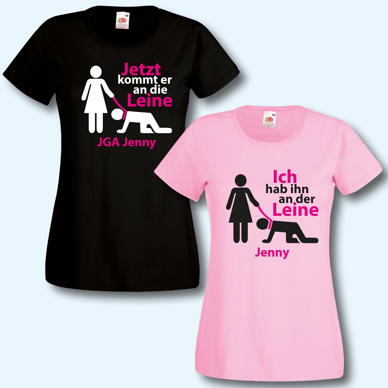 T-Shirt, JGA jetzt kommt er an die Leine, Junggesellinnenabschied, Wunschname