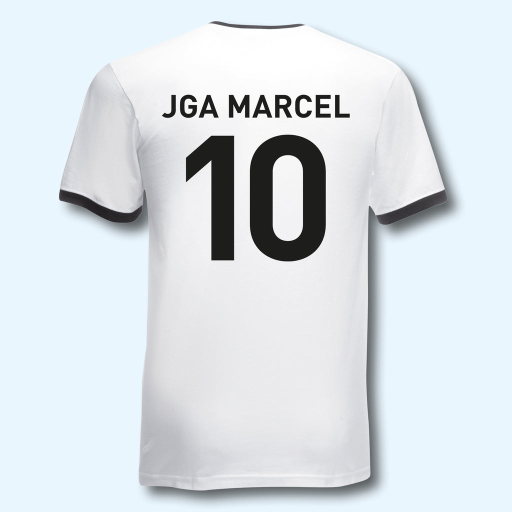 T-Shirt Trikot Retro-Shirt, JGA Auswärtstour, Junggesellenabschied, Fußball, Wunschname