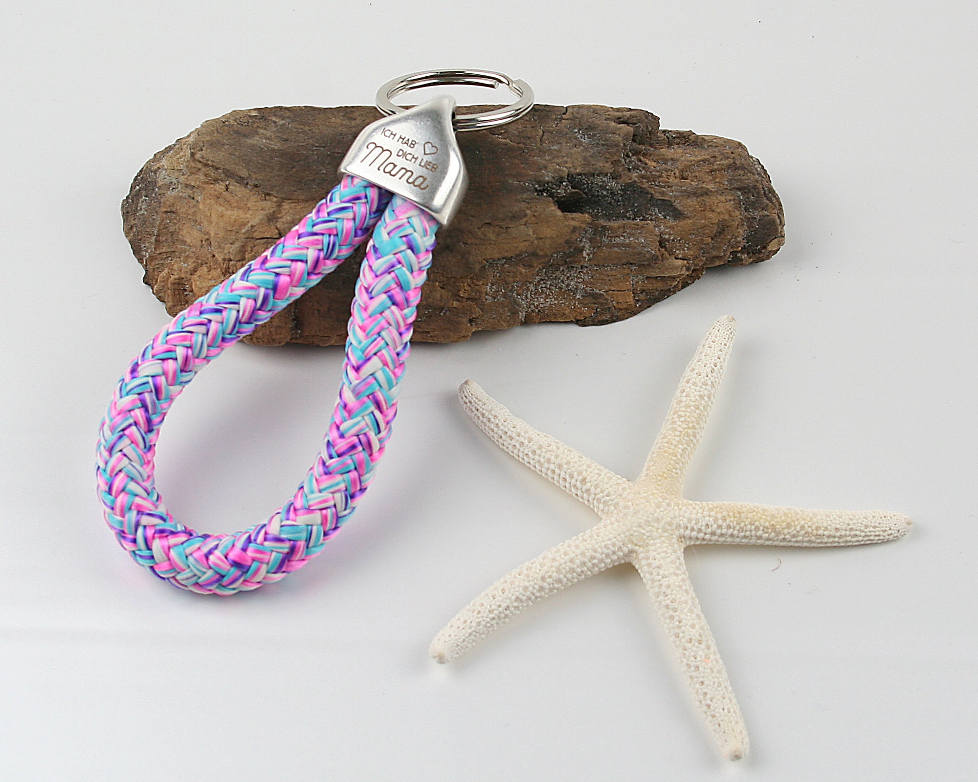 Schlüsselanhänger Gravur ich hab dich lieb Mama Segelseil 100 mm