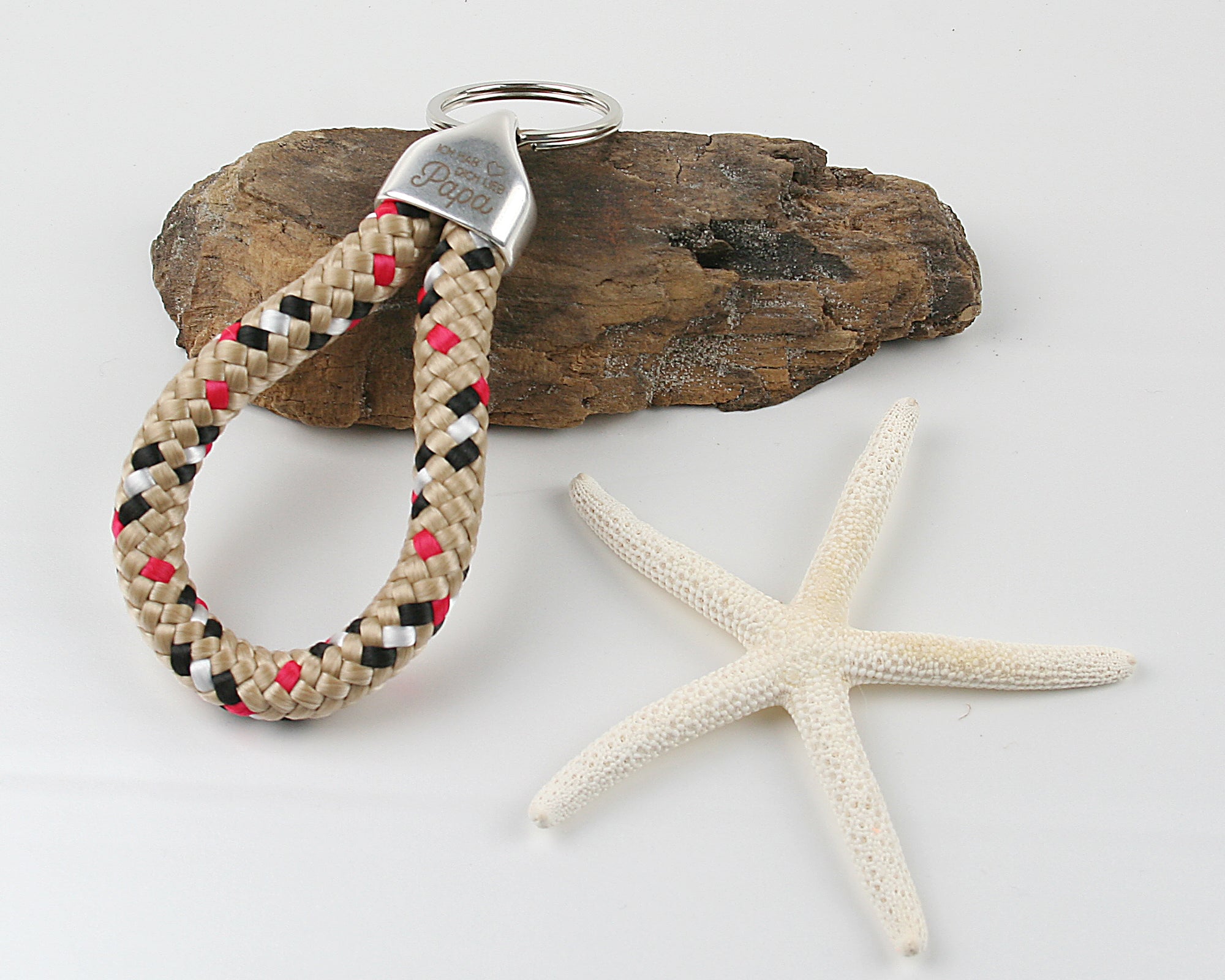 Schlüsselanhänger Gravur Ich hab dich lieb Papa Segelseil 100 mm