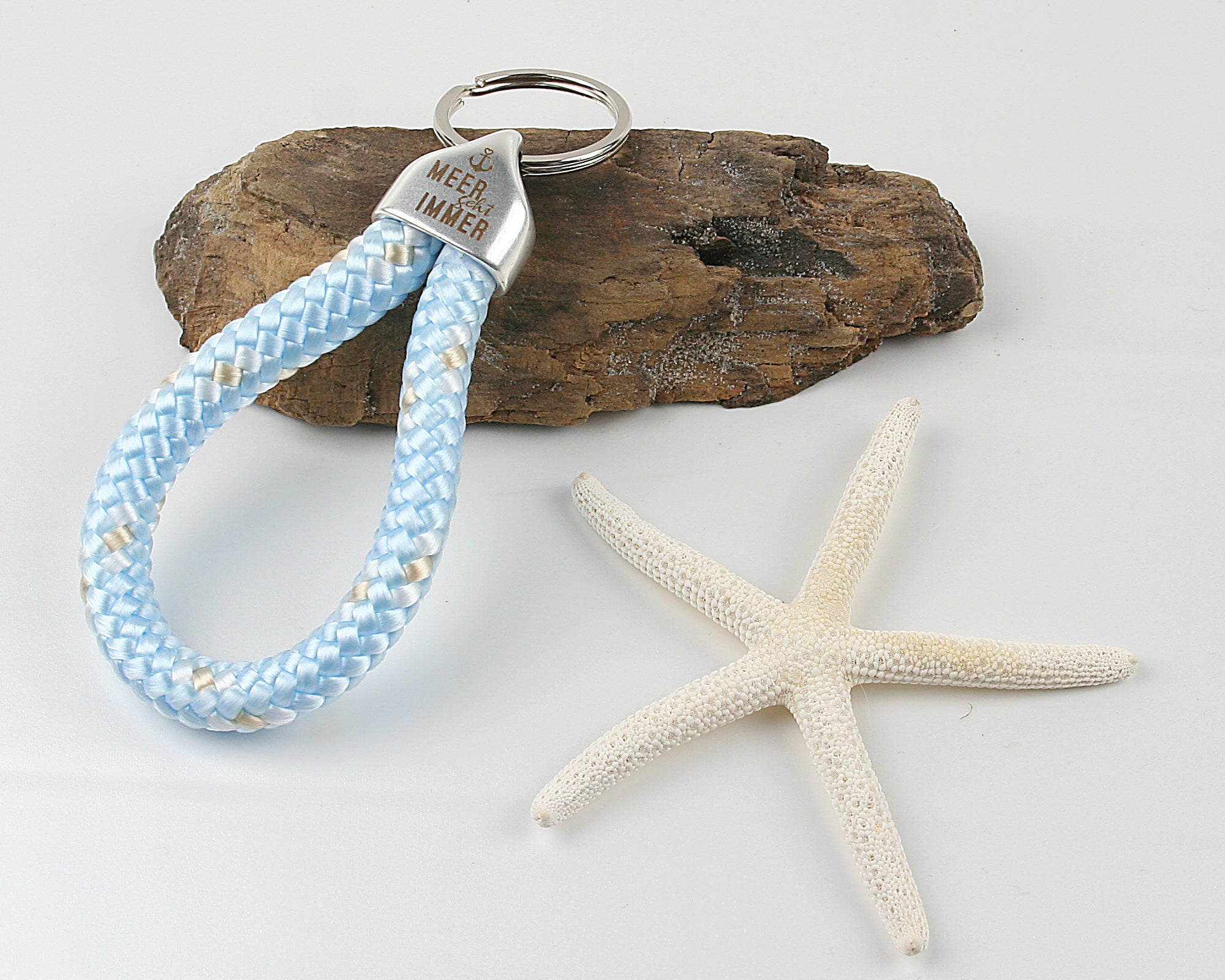 Schlüsselanhänger Gravur Meer geht immer Segelseil 100 mm