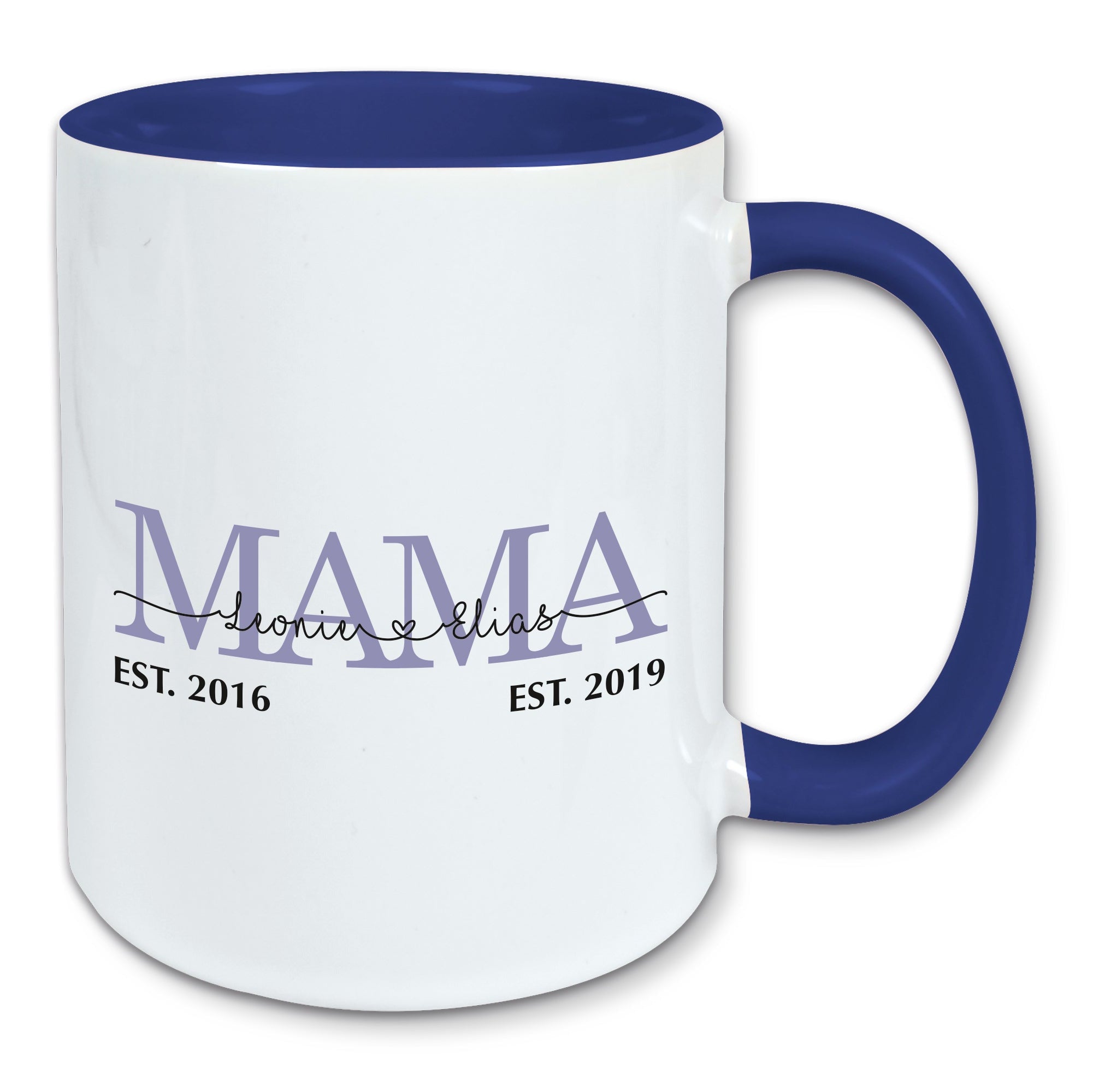Tasse, Kaffeebecher, Mama personalisiert mit den Namen und Geburtsjahren der Kinder
