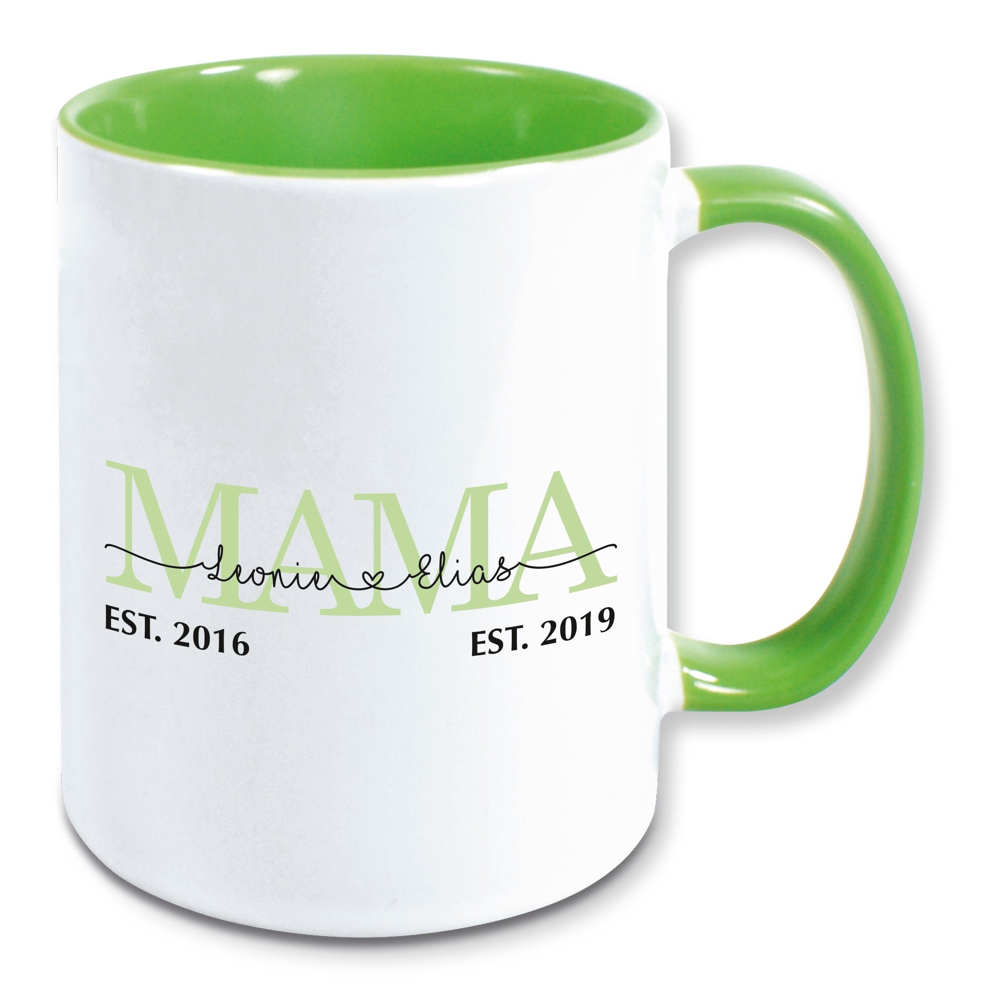 Tasse, Kaffeebecher, Mama personalisiert mit den Namen und Geburtsjahren der Kinder