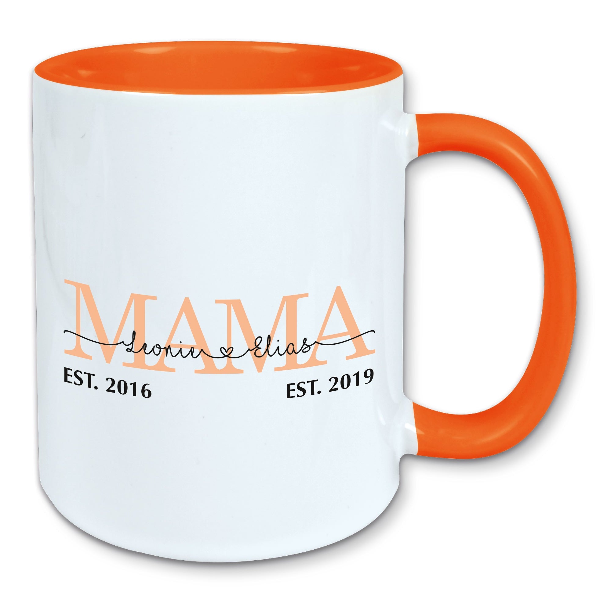 Tasse, Kaffeebecher, Mama personalisiert mit den Namen und Geburtsjahren der Kinder