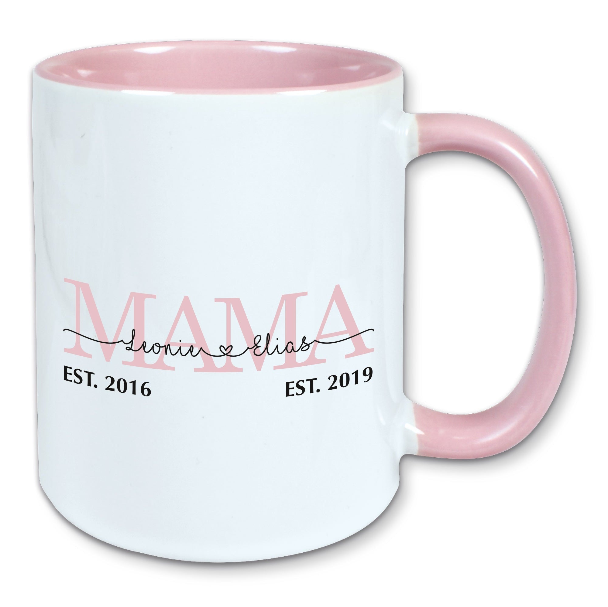 Tasse, Kaffeebecher, Mama personalisiert mit den Namen und Geburtsjahren der Kinder