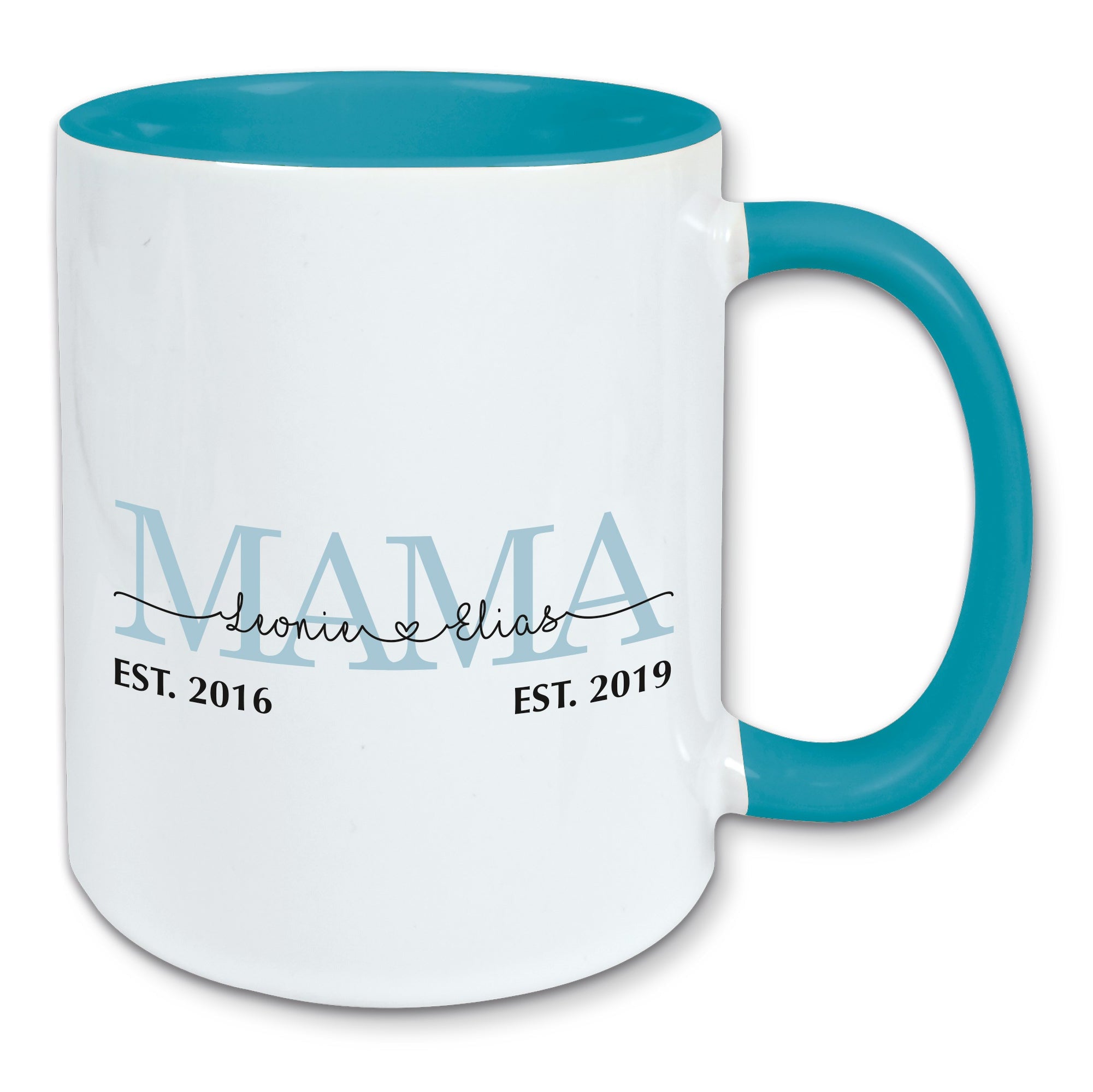 Tasse, Kaffeebecher, Mama personalisiert mit den Namen und Geburtsjahren der Kinder