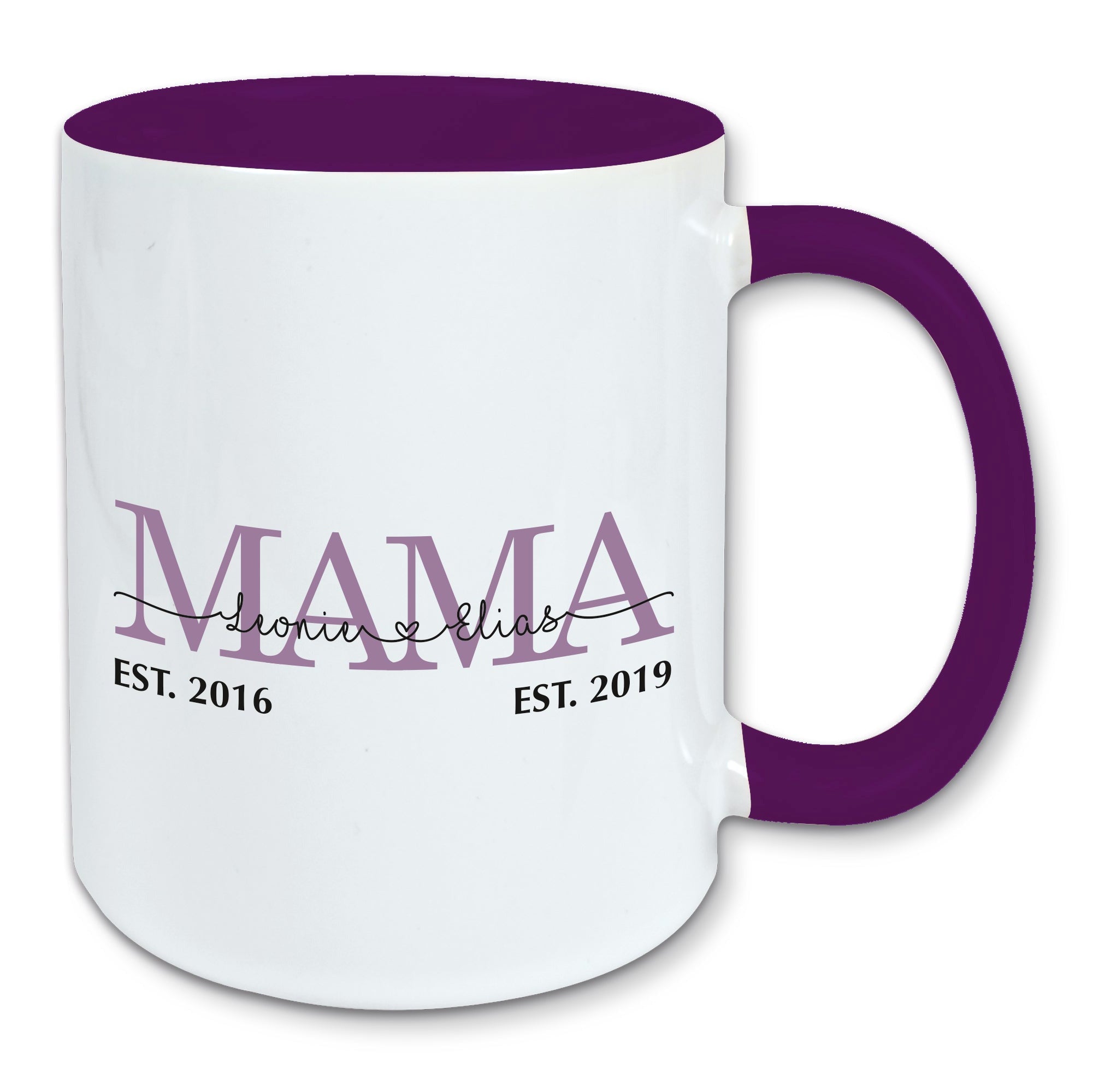 Tasse, Kaffeebecher, Mama personalisiert mit den Namen und Geburtsjahren der Kinder