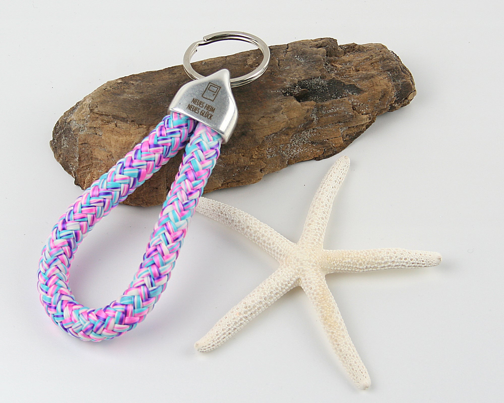 Schlüsselanhänger Gravur neues Heim neues Glück Segelseil 150 mm