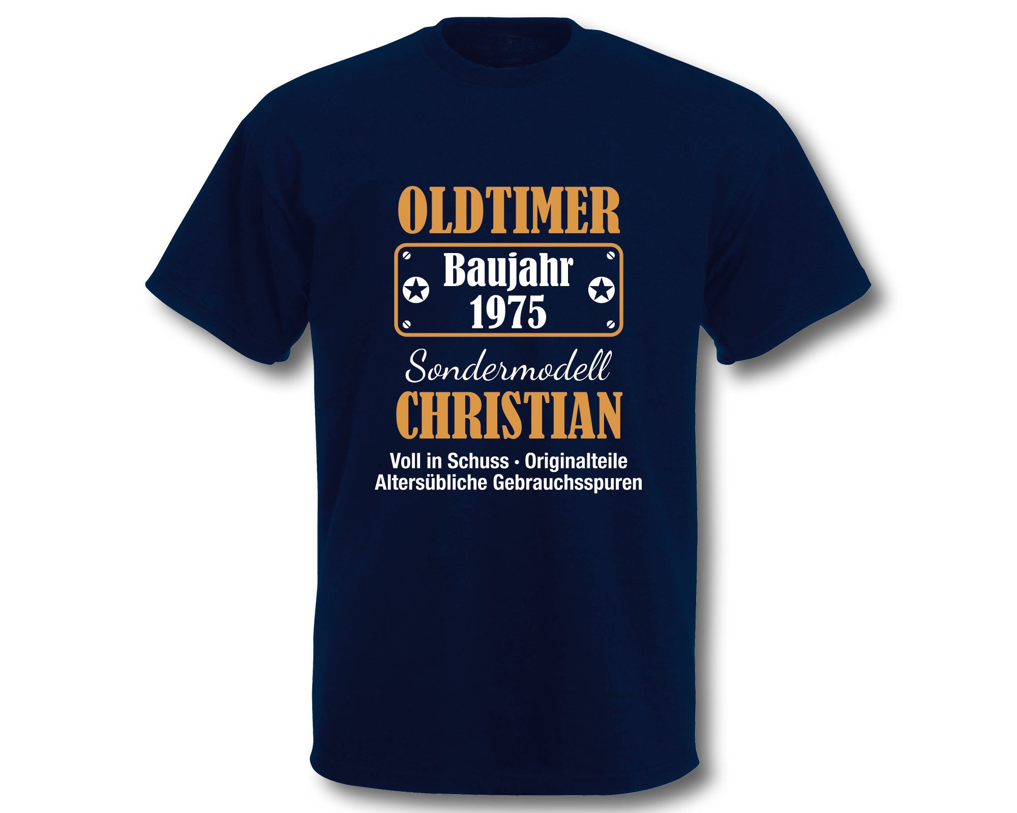 T-Shirt Herren Oldtimer Geburtstag personalisiert mit Namen und Geburtsjahr
