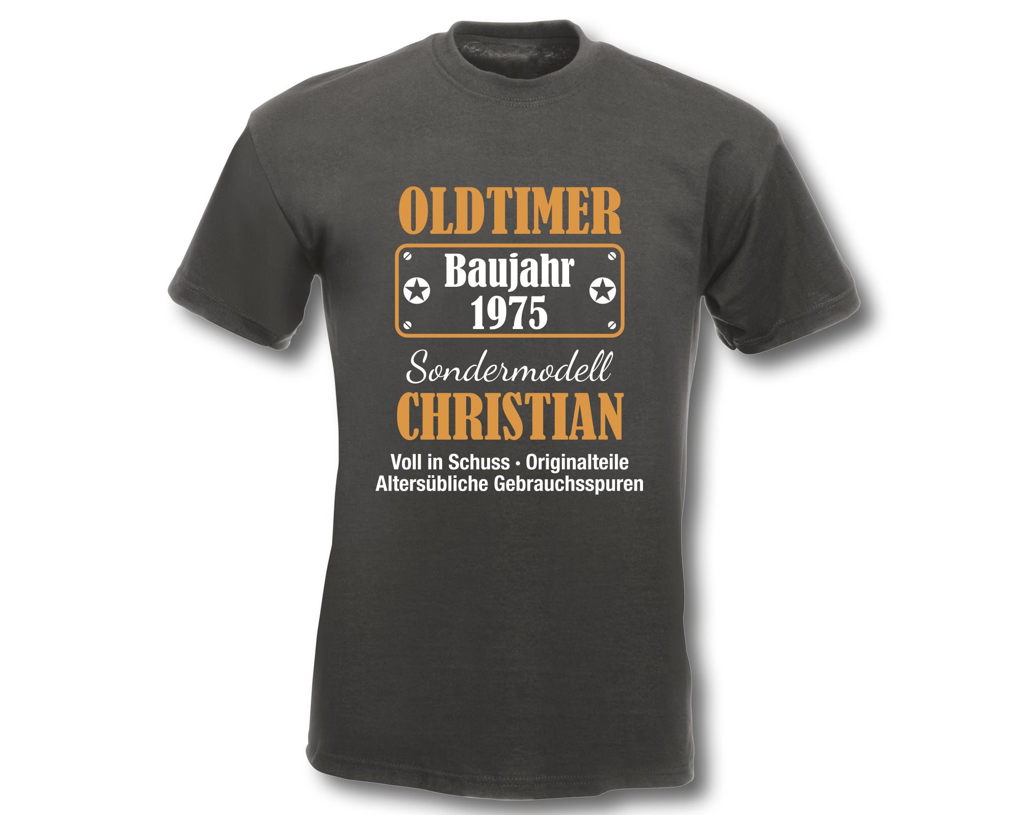 T-Shirt Herren Oldtimer Geburtstag personalisiert mit Namen und Geburtsjahr