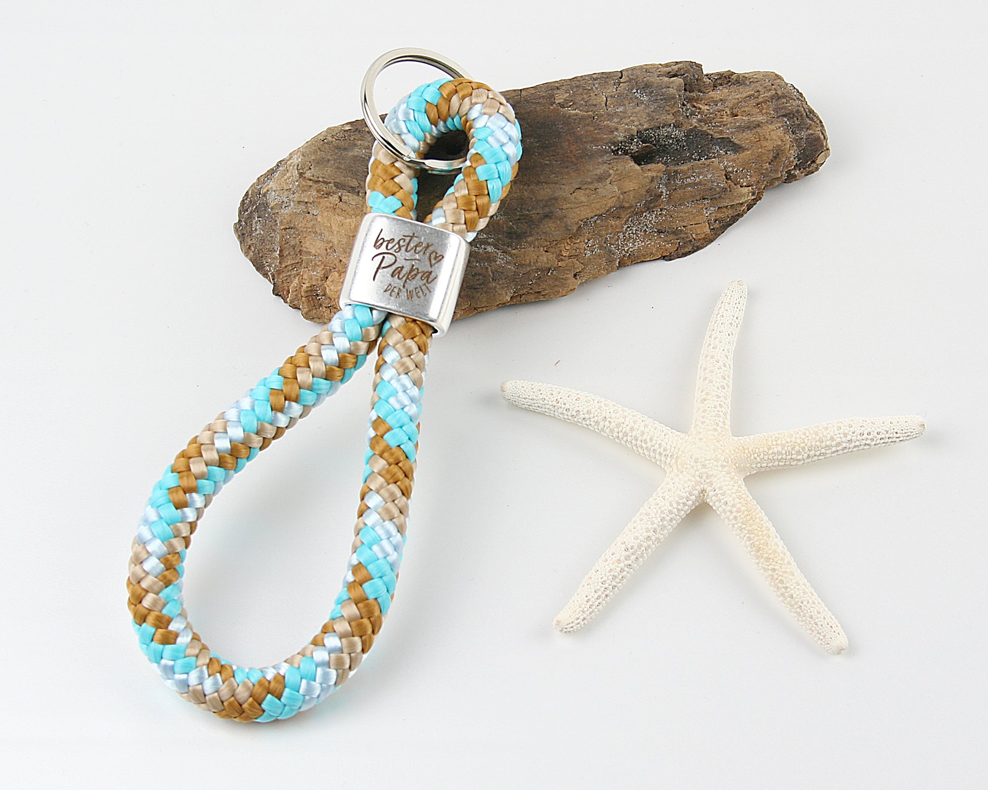 Schlüsselanhänger Gravur bester Papa der Welt Segelseil 150 mm