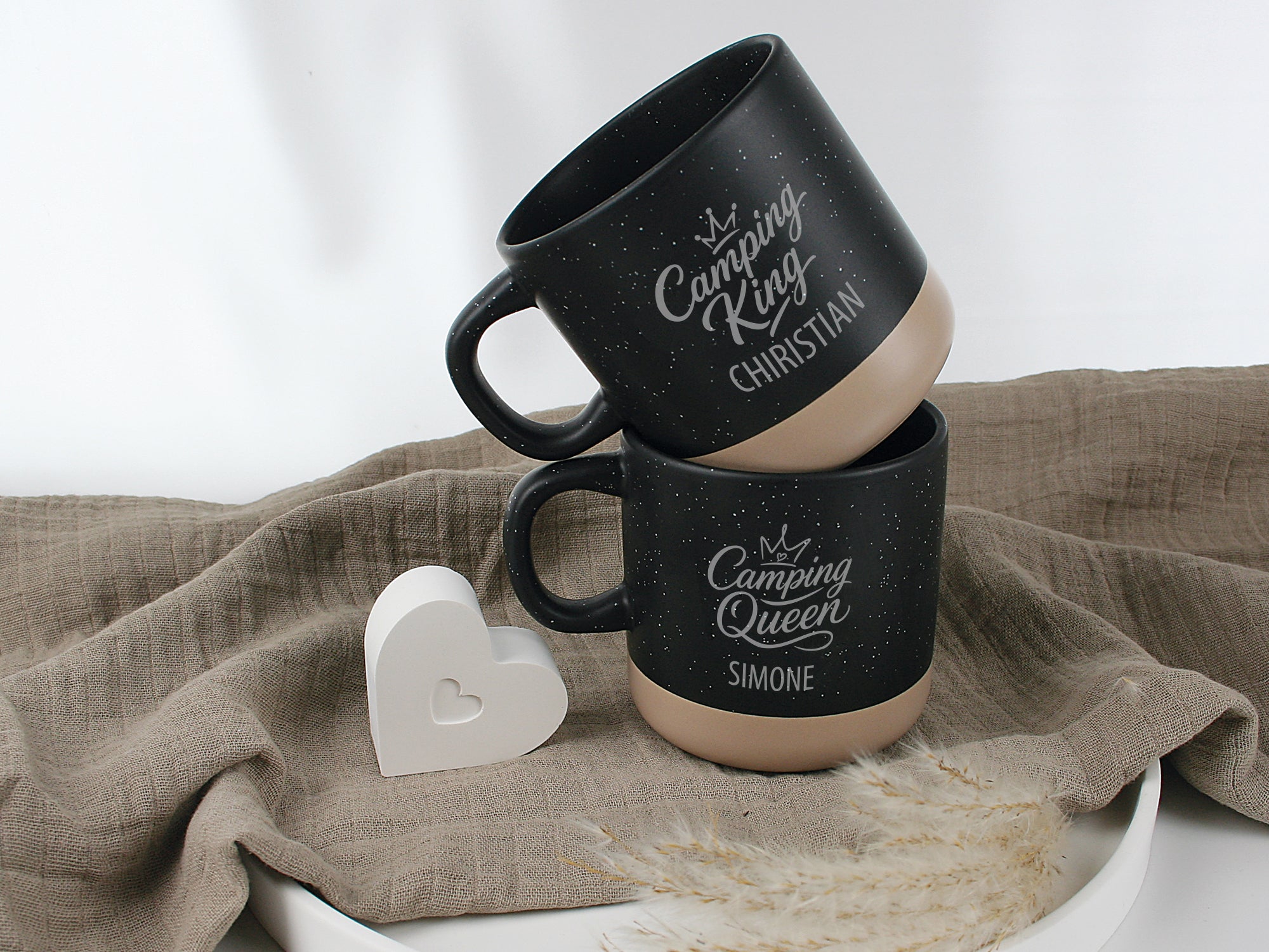 Gravierte Tasse Camping Queen Camping King personalisert mit Namen