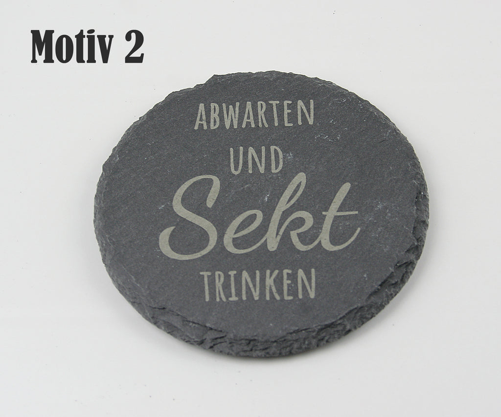 Untersetzer Schiefer - Sekt-Sprüche - Geschenkidee - Laser Gravur personalisiert