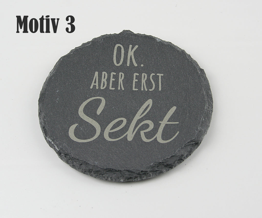Untersetzer Schiefer - Sekt-Sprüche - Geschenkidee - Laser Gravur personalisiert