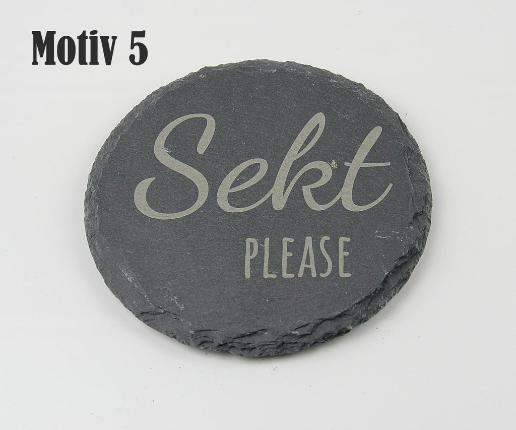 Untersetzer Schiefer - Sekt-Sprüche - Geschenkidee - Laser Gravur personalisiert