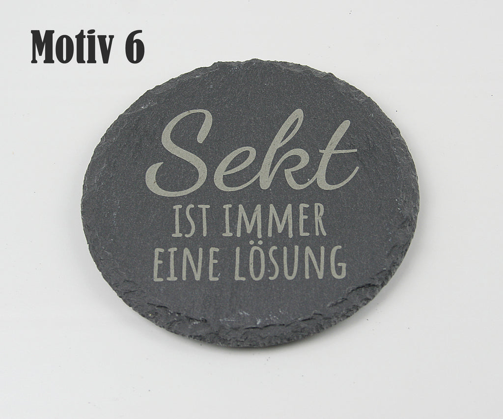 Untersetzer Schiefer - Sekt-Sprüche - Geschenkidee - Laser Gravur personalisiert