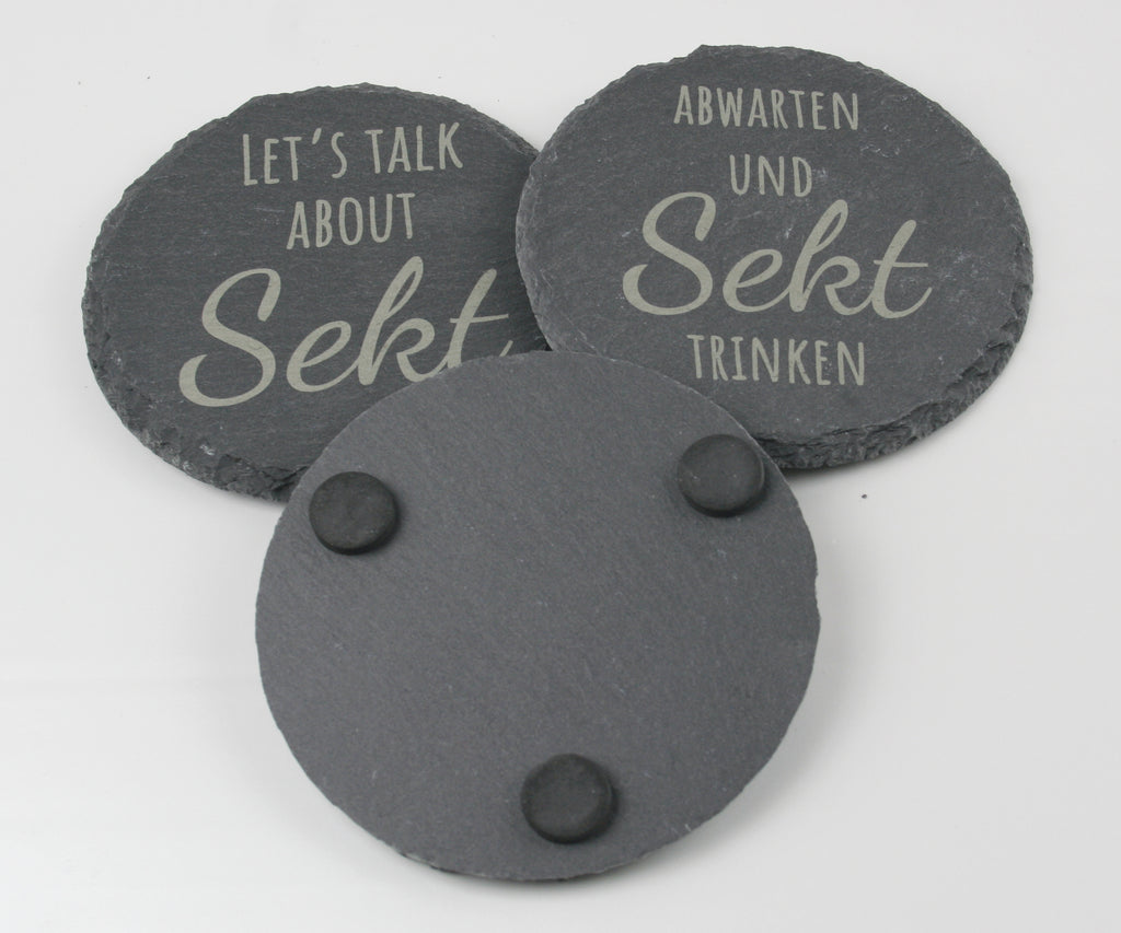 Untersetzer Schiefer - Sekt-Sprüche - Geschenkidee - Laser Gravur personalisiert
