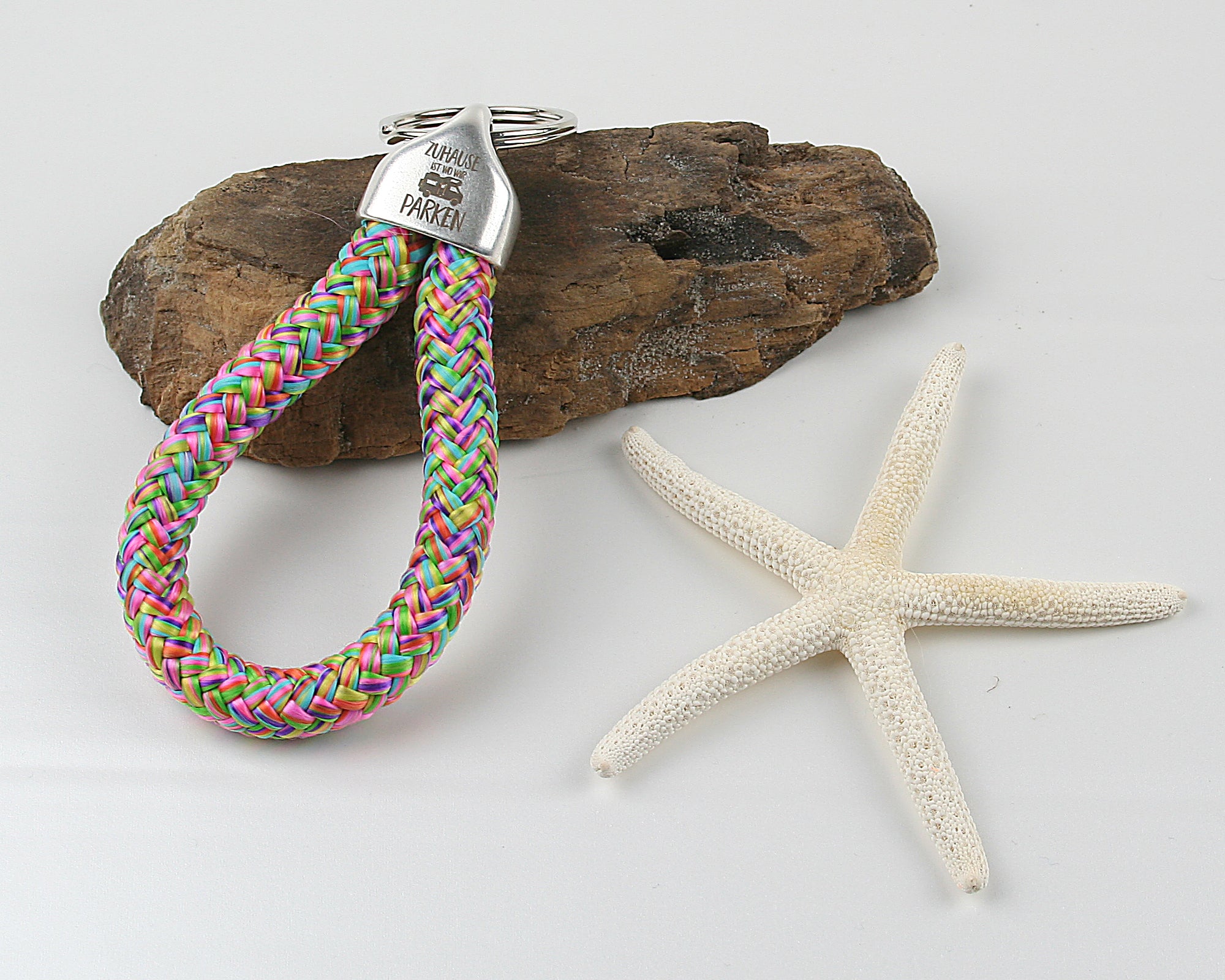 Schlüsselanhänger Gravur Zuhause ist wo wir parken Segelseil 100 mm