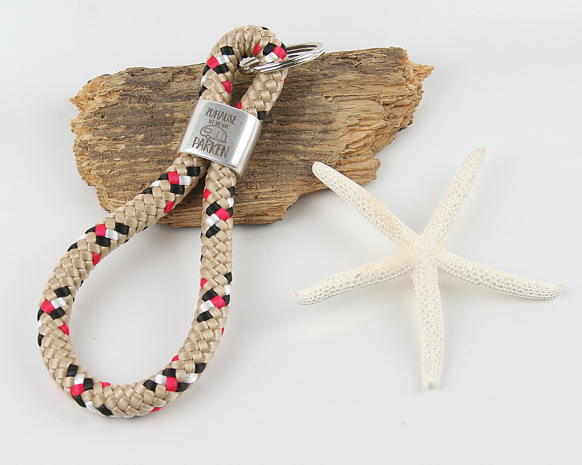 Schlüsselanhänger Gravur Zuhause ist wo wir parken Wohnwagen Segelseil 150 mm